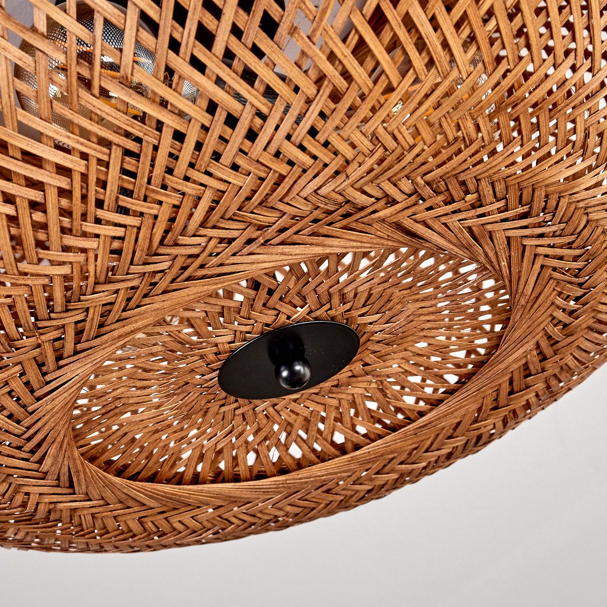 hofstein Deckenleuchte moderne Deckenlampe aus Metall/Bambus/Holz in Schwarz/Natur, ohne Leuchtmittel, Boho-Design Deckenleuchte,Lichteffekt, Ø50cm, 3xE27, ohne Leuchtmittel