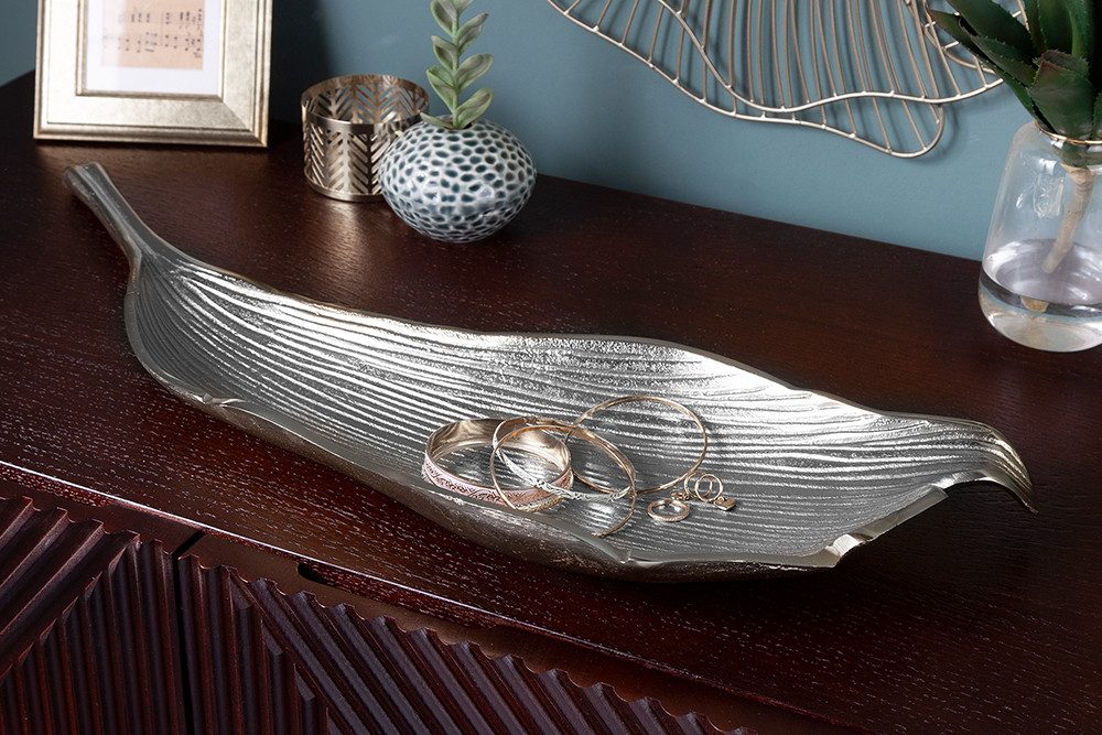 riess-ambiente Dekoschale ABSTRACT LEAF 64cm silber, Metall · im Blattdesign · Accessoireschale · Handarbeit · Accessoire