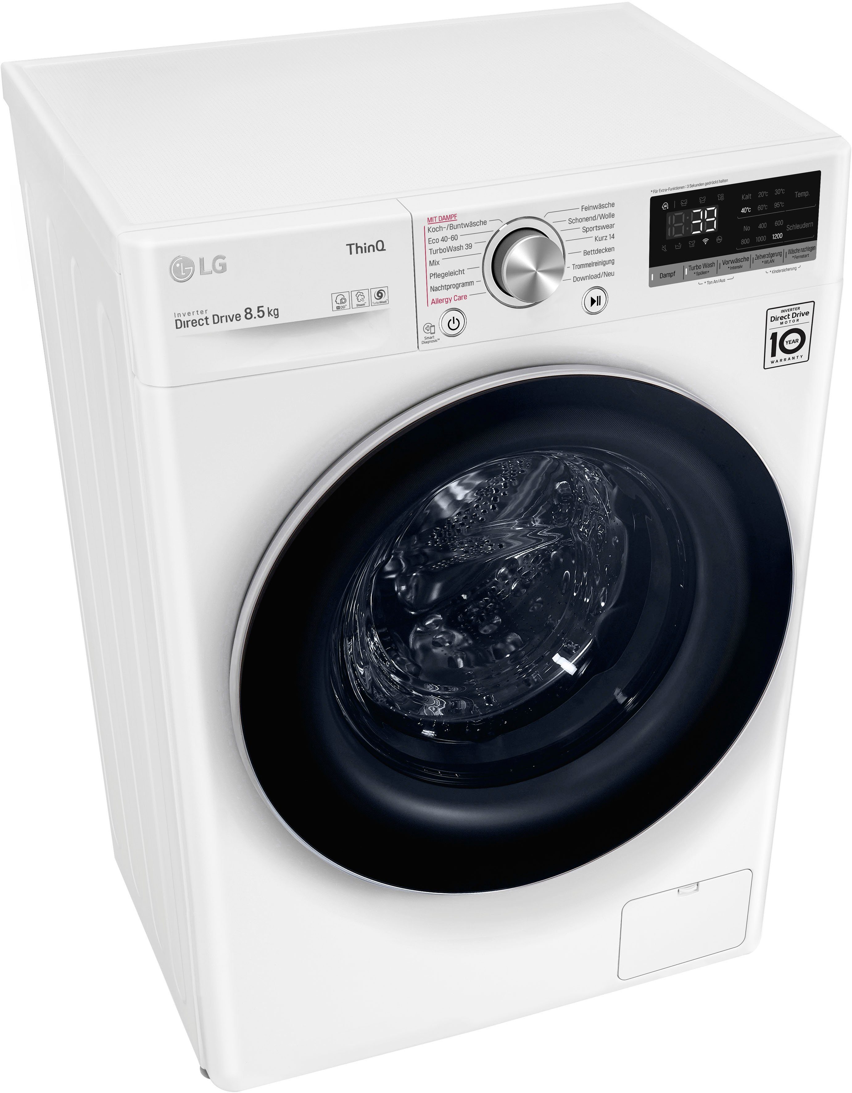 LG Waschmaschine TurboWash® Minuten Waschen in 39 F2V7SLIM8E, 1200 - 8,5 U/min, nur kg