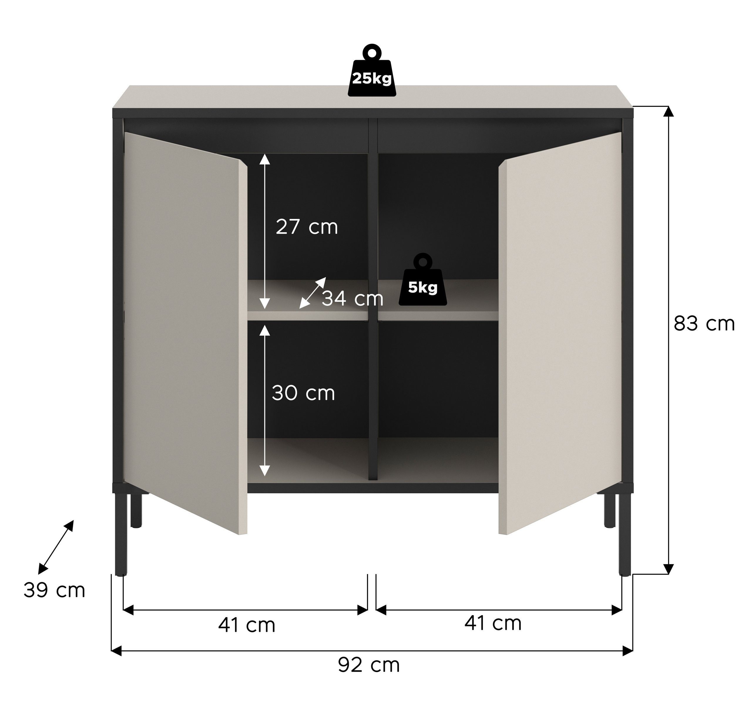 Newroom Kommode Kaschmir 92 cm, Kommode Kaschmir Elegant Sideboard Highboard Schlafzimmer Anrichte ...