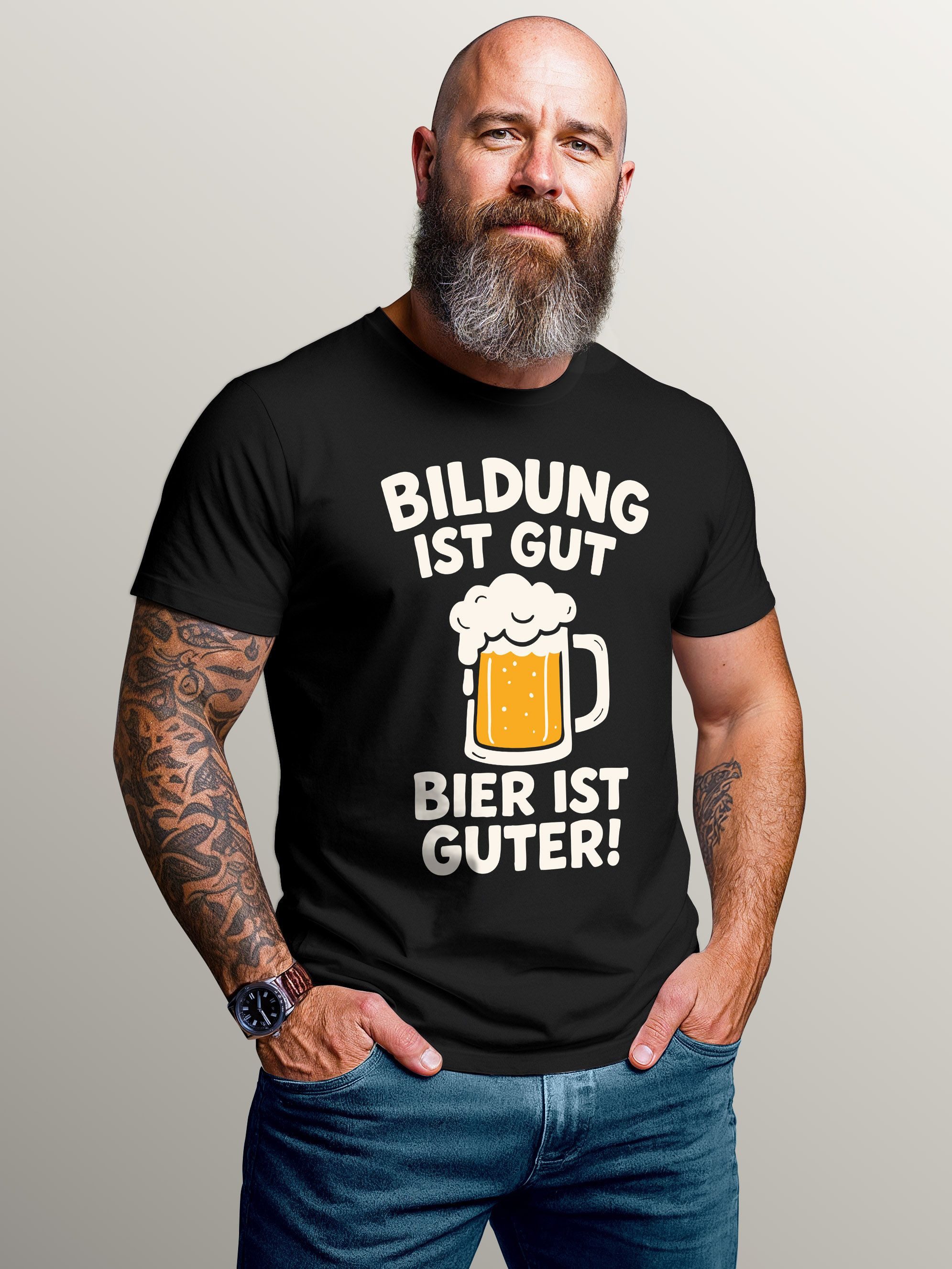 Print-Shirt Herren T-Shirt für das Oktoberfest Bildung ist gut, Bier ist guter