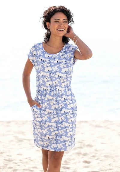Beachtime Jerseykleid mit Blumenmuster und Taschen, Sommerkleid aus Baumwoll-Mix