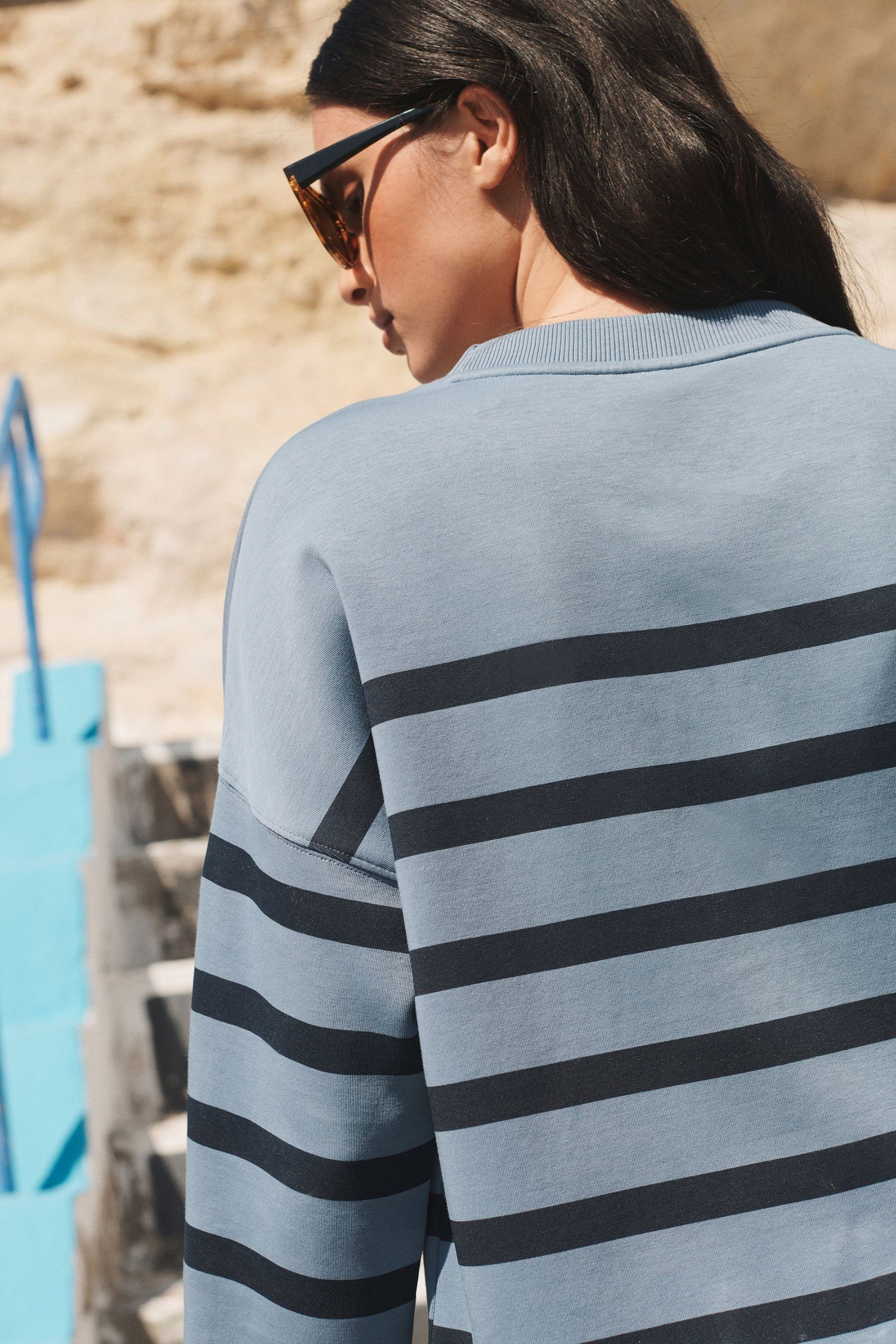 Next Sweatshirt Gestreiftes Sweatshirt (1-tlg) Chambre mit Blue breiten Streifen