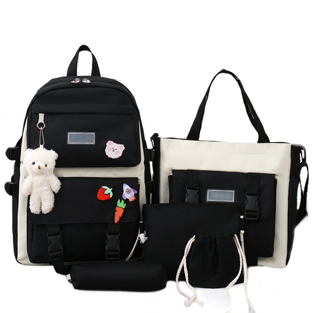 Blusmart Rucksack 5-teiliges Verstellbarer Backpack Schulranzen-Rucksack-Kombi-Set, black