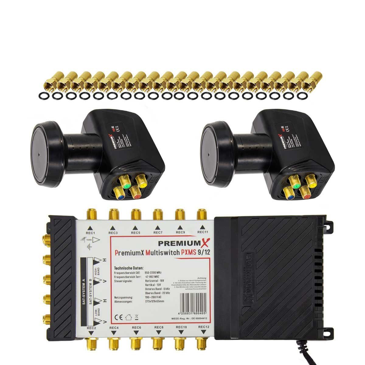 SAT-Multischalter Multischalter Set 9/12 Multiswitch SAT 2x Quattro LNB 40x F-Stecker