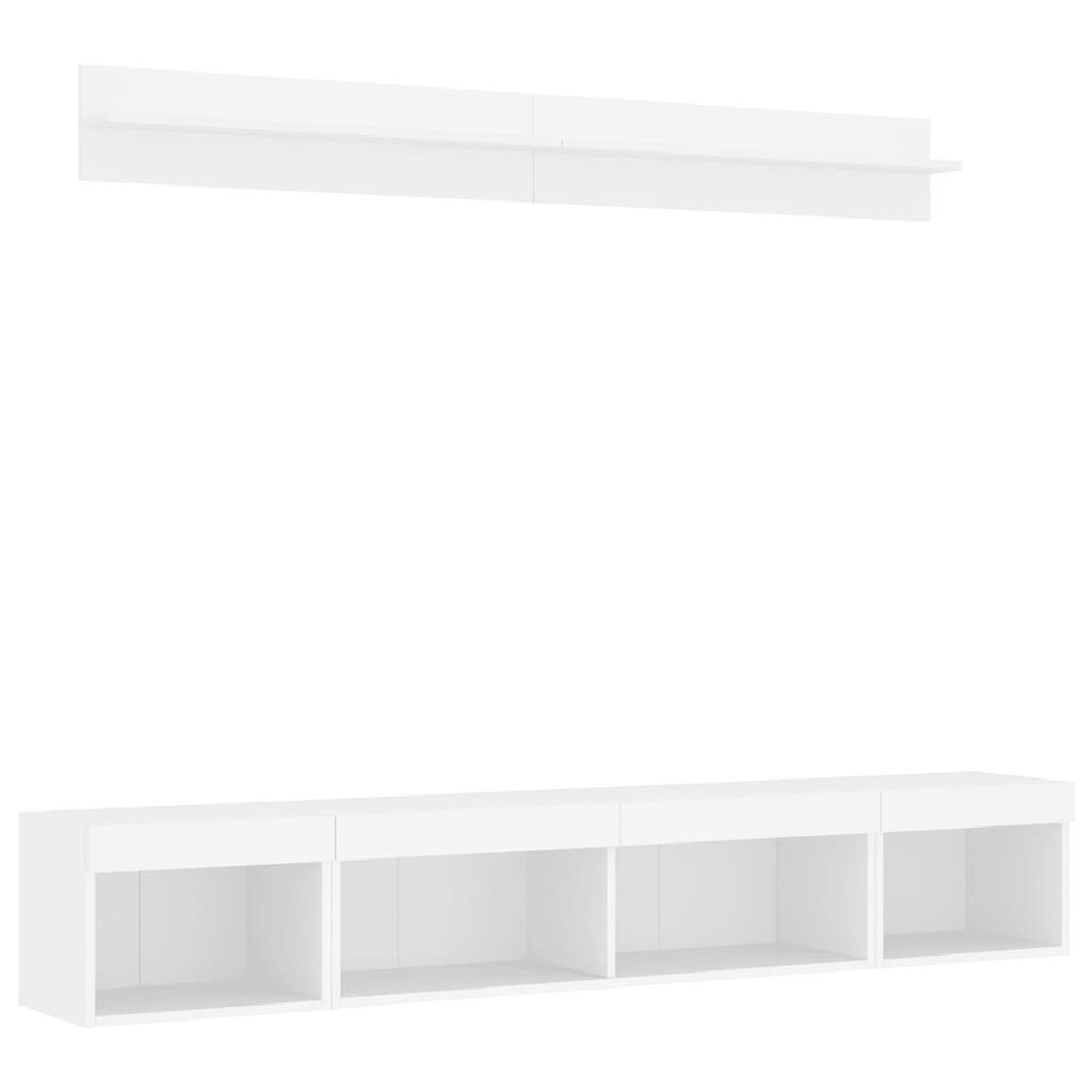 vidaXL TV-Wand 5-tlg. Wohnwand mit LED-Beleuchtung Weiß Holzwerkstoff, (1-St)