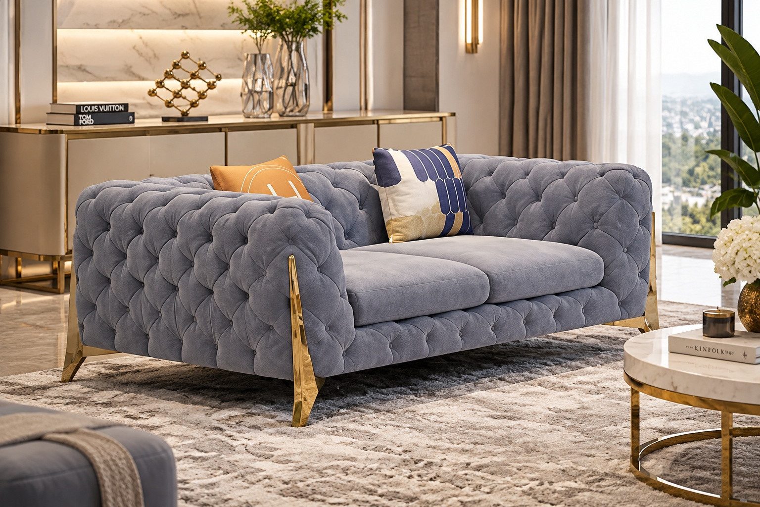 JVmoebel Sofa 2-SItzer Textile Couch mit Polsterung in Grau und Braun, Made in Europa