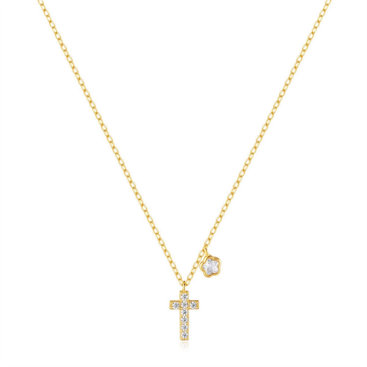 KARMA Silberkette Halskette Kreuz Gold vergoldet Damen Kette Silber925 (Zir günstig online kaufen