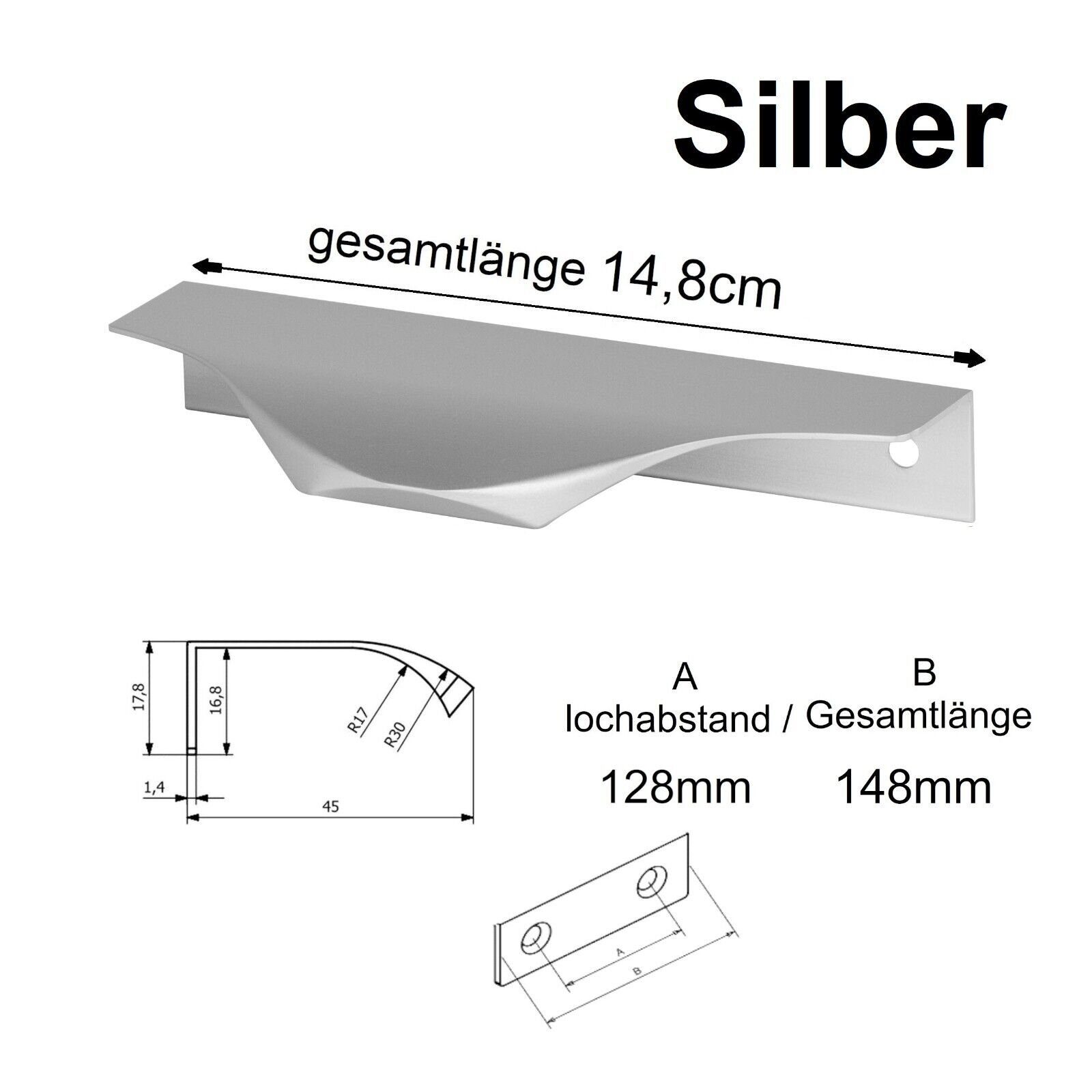 Griffleiste Möbelgriff OLA Länge 40 Mm BA 20 Mm Edelstahloptik Gebürstet Küchengriff Schubkastengriff Griffprofil Schrankgriff Aluminium Von SO-TECH
