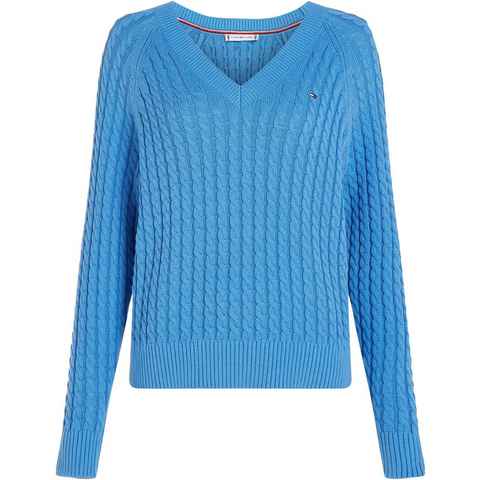Tommy Hilfiger Curve V-Ausschnitt-Pullover CRV CO CABLE V-NK SWEATER mit Logostickerei