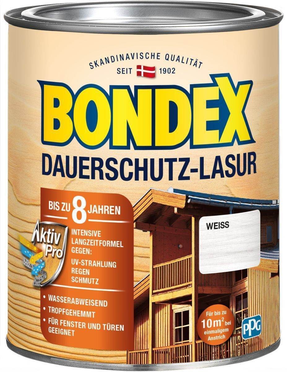 Bondex Holzschutzlasur BONDEX Dauerschutz-Lasur Außen, Holzfarbe, wetterschutz, 0,75 l, Weiss