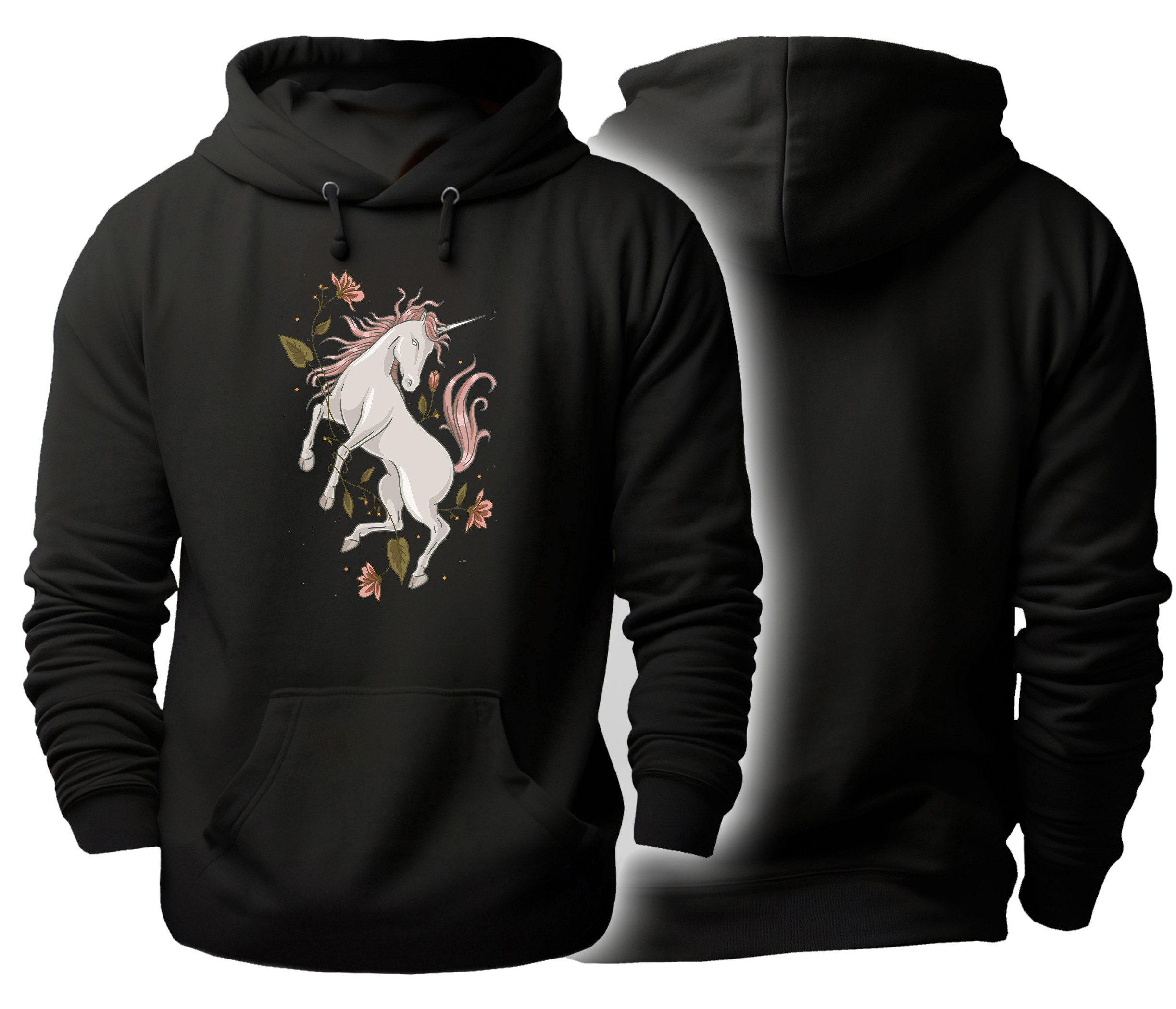 MyDesign24 Hoodie Einhorn Kapuzen Pulli Herren und Damen Kapuzensweater mit Einhorn Print i186