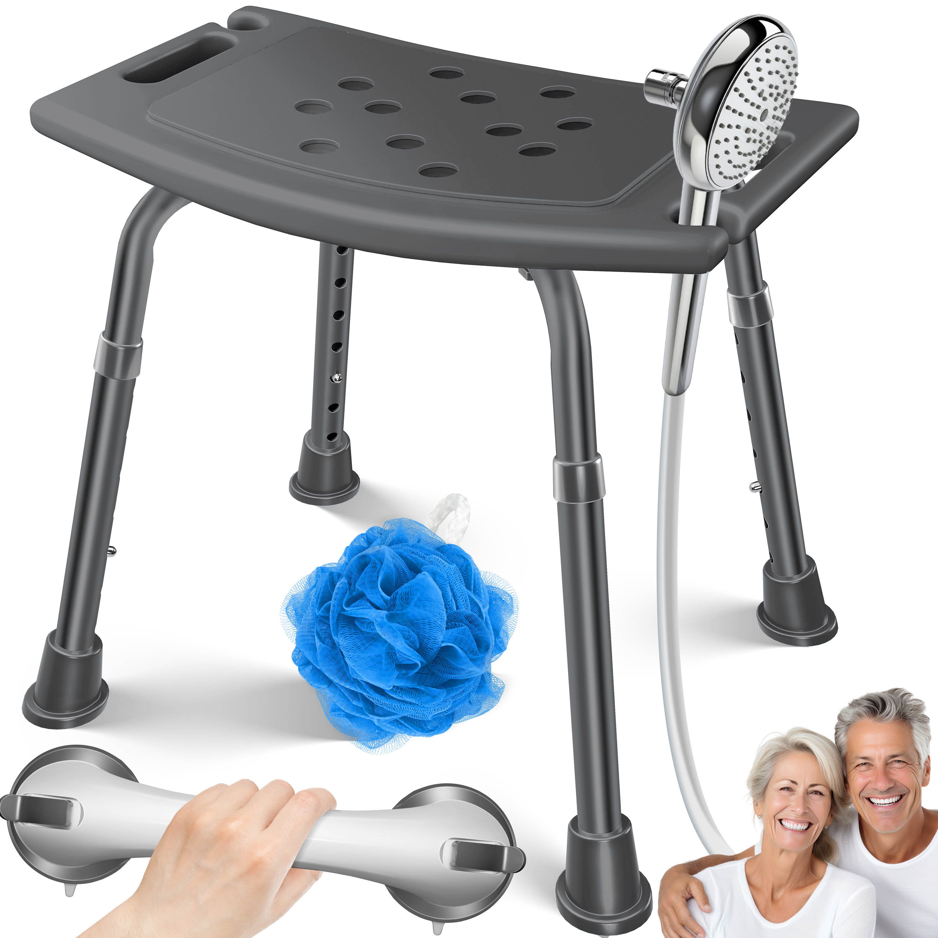 KESSER Badhocker Duschhocker höhenverstellbar & bis 136kg belastbar, Duschhilfe für Senioren, rutschfester Duschstuhl mit Zubehör