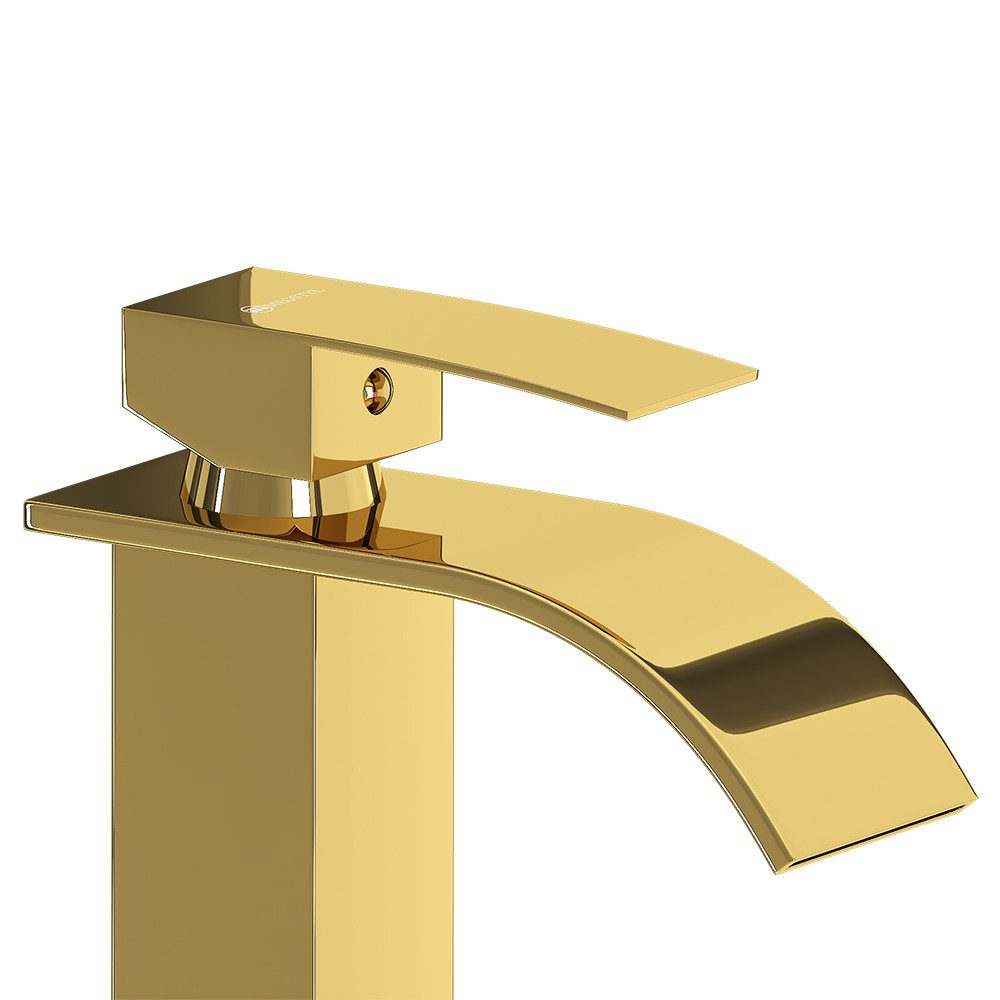 Lomadox Waschtischarmatur FAUCET-140 Edelstahl Waschbeckenarmatur 18,5 cm hoch in Goldfarben, glänzend – Bild 4 von 5