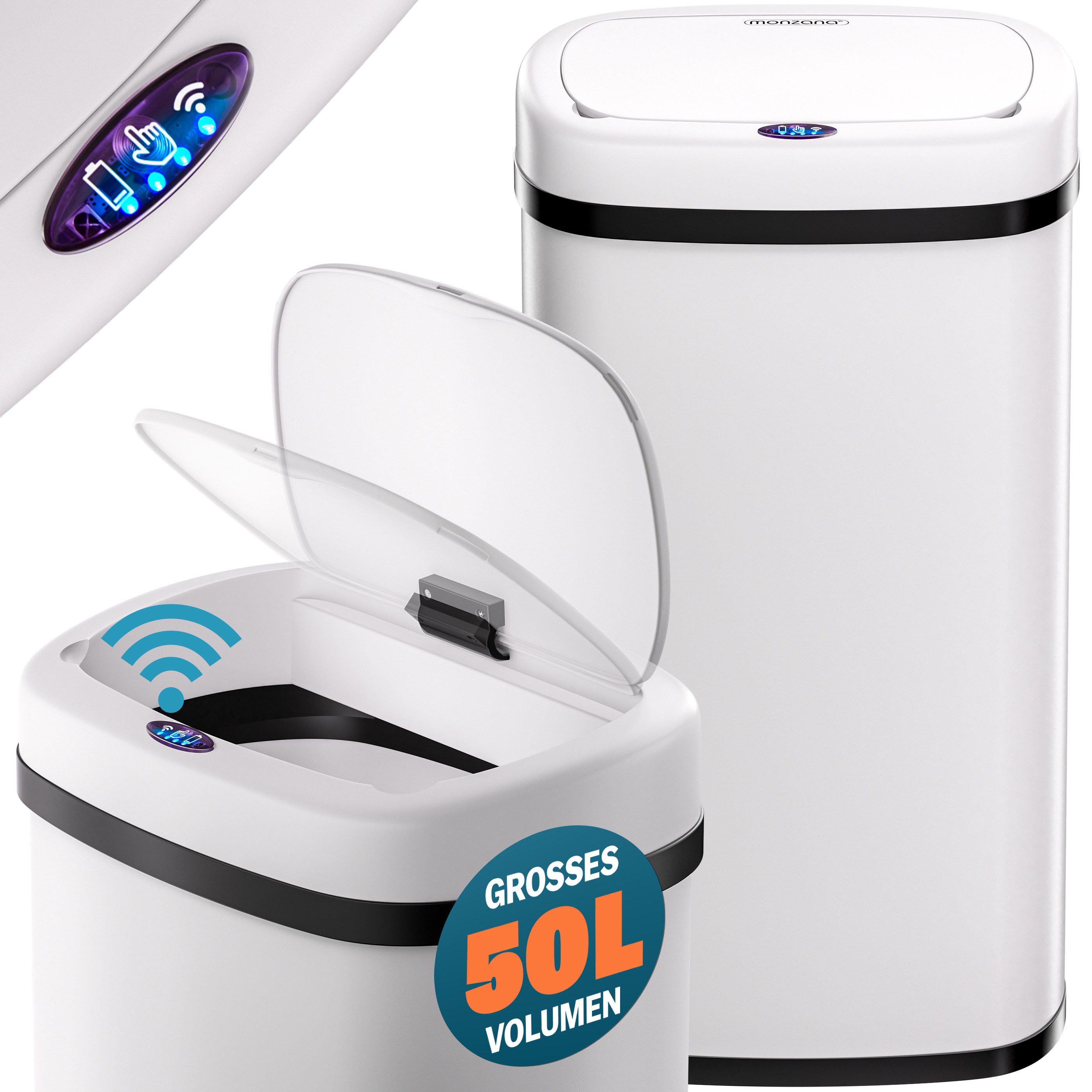 monzana Mülleimer, 50 L Automatik Sensor Mülleimer LED Display Müllbehälter berührungslos, Abfalleimer, Abfallbehälter