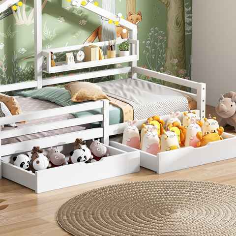 SIKAINI Kinderbett A-DJ-N634-WF287371WAA (set, 1-tlg., Mit zwei großen Schubladen), Kinderbett mit Bücherregal 90x200cm