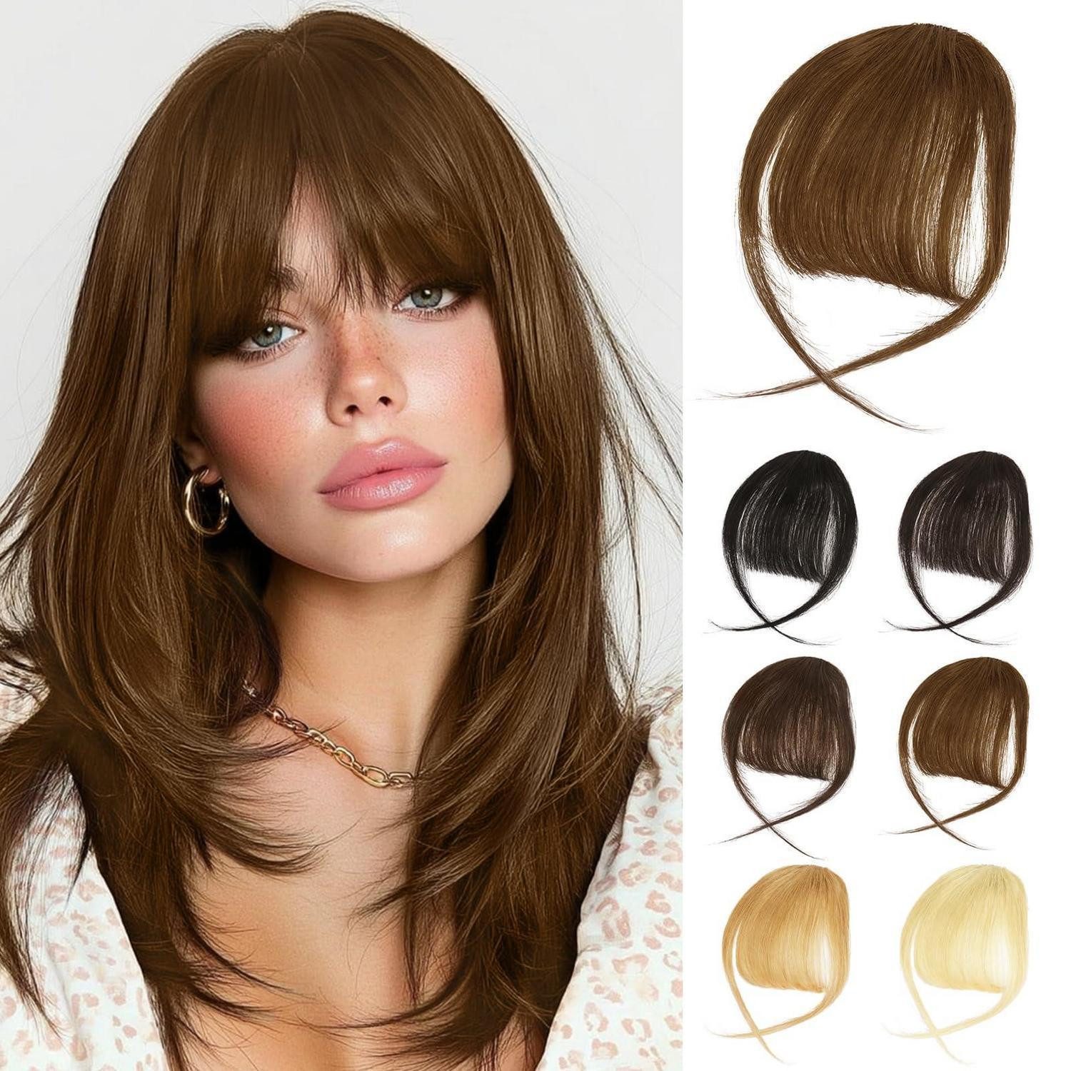 LuxusKollektion Echthaar-Extension Pony Clip Remy Echthaar Fringe Bangs Wispy Bangs Dunkelbraun-New