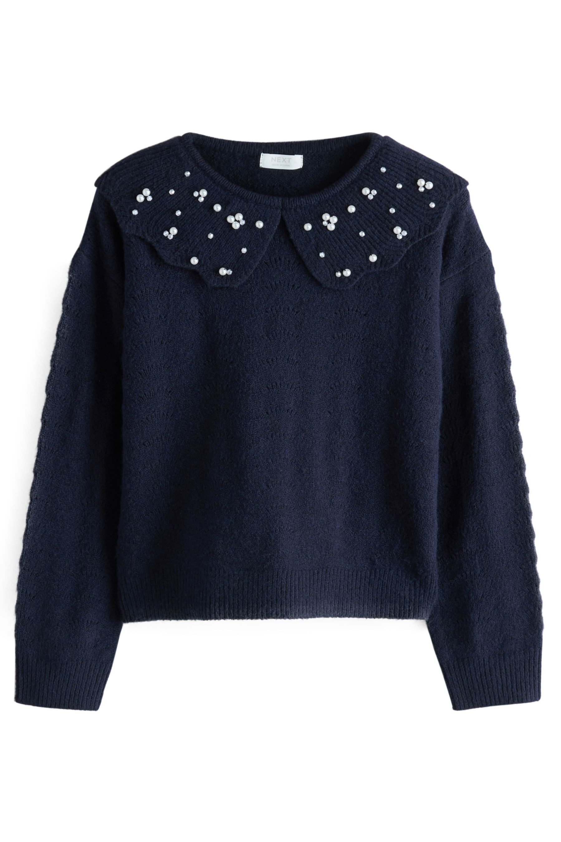 Strickpullover Pullover mit Perlen am Kragen