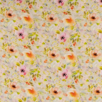 SCHÖNER LEBEN. Stoff Viskose-Leinenstoff Voile Digitaldruck Sommerblumen bunt 1,43m Breite, atmungsaktiv