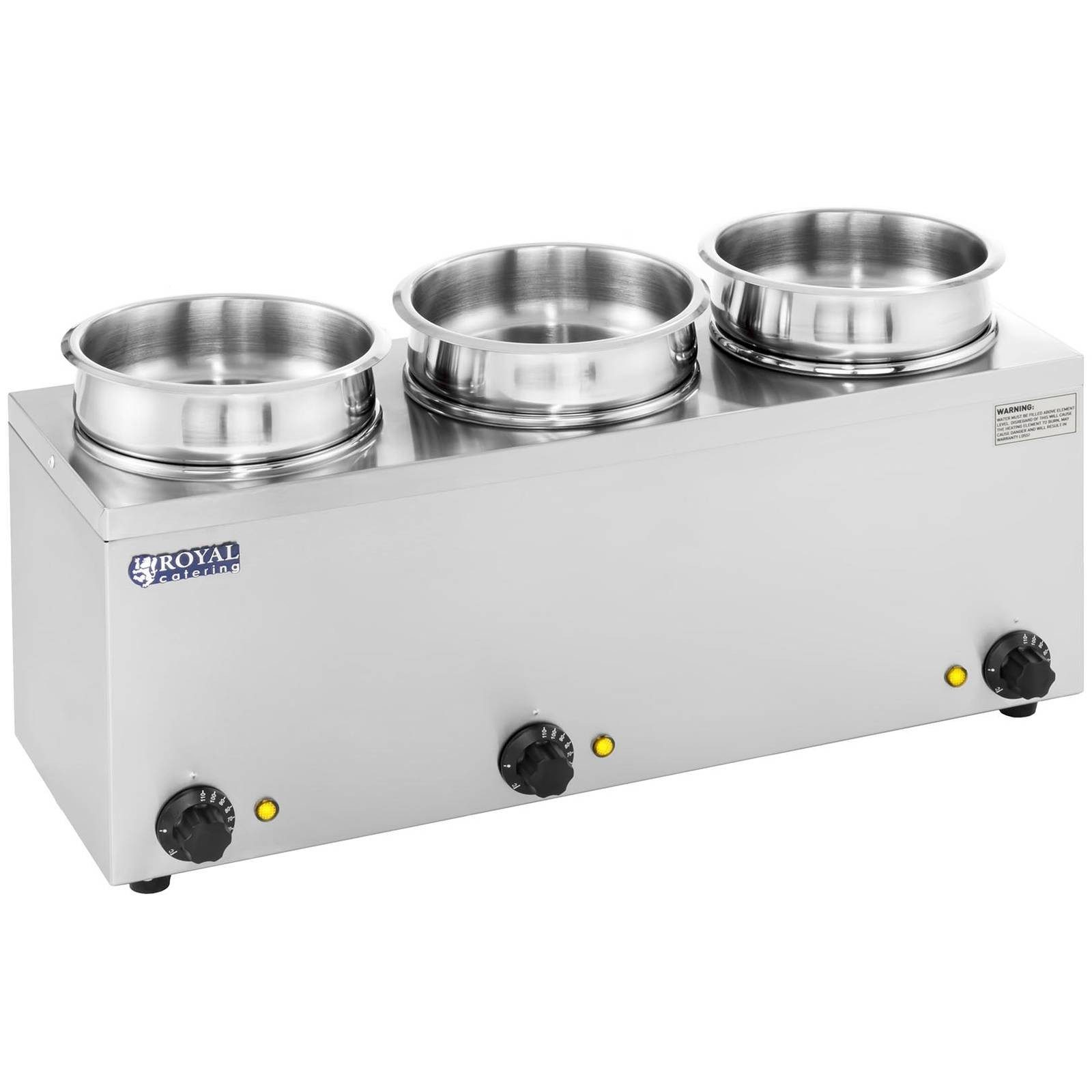 Royal Catering Speisenwärmer Suppenstation Bain Marie 3 x 2,75 L Wasserbad Warmhaltegerät Gastro