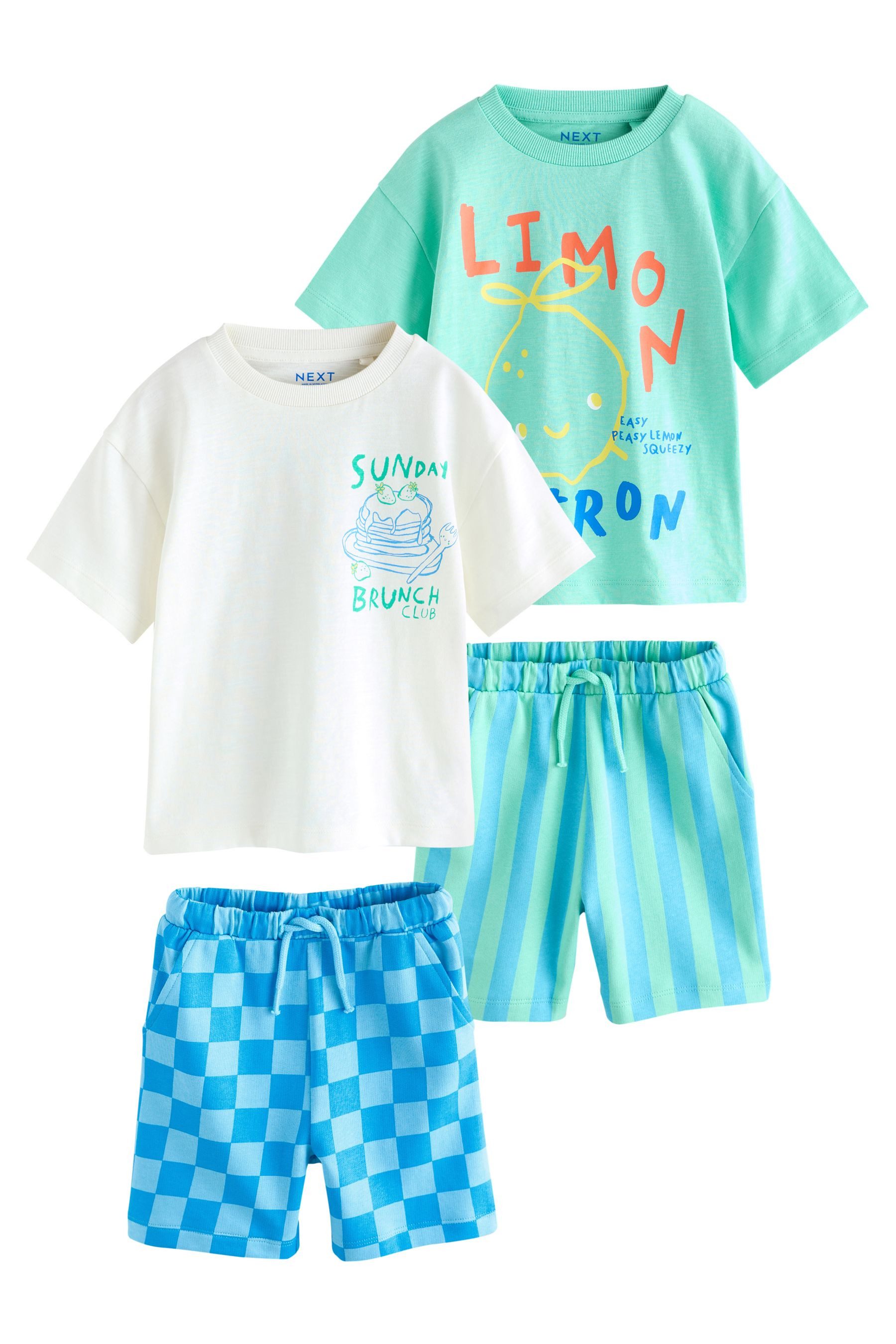 Next T-Shirt & Shorts Kurzärmeliges T-Shirt und Shorts im 2er-Set (4-tlg)