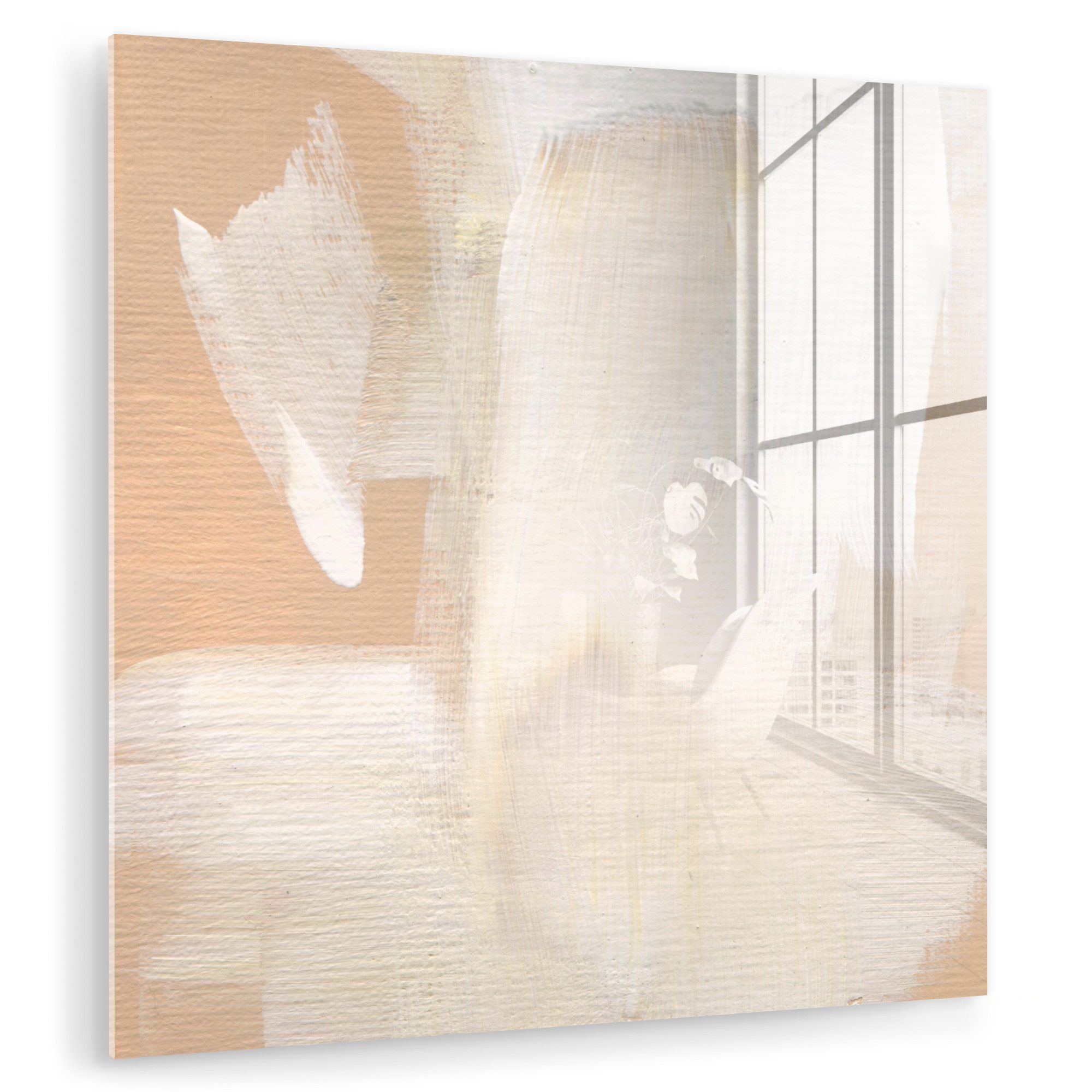 MuchoWow Acrylglasbild Kunst - Weiß - Beige - Modern, Inkl. Aufhängung, Bilder auf Glas Wandbild, Wanddeko Wohnzimmer Badezimmer, 20x20 cm