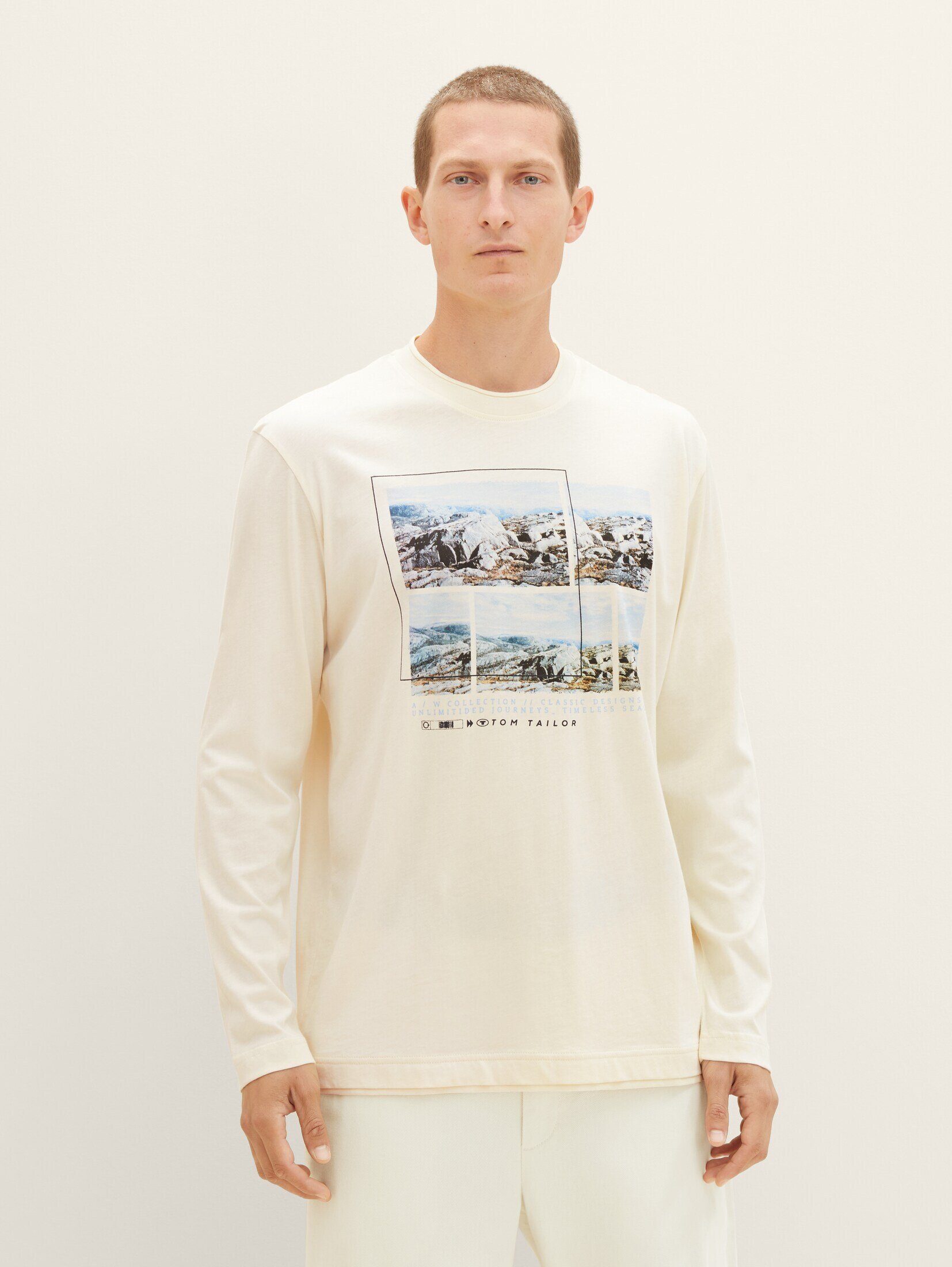 Print Langarmshirt TAILOR TOM mit vintage T-Shirt beige
