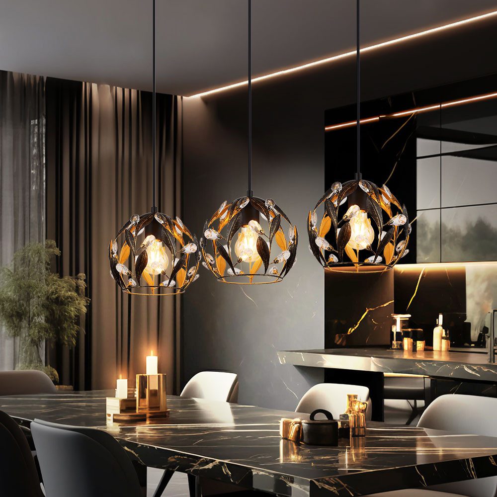 GLOBO LIGHTING Pendelleuchte, Leuchtmittel nicht inklusive, Pendelleuchte Esszimmerlampe Deckenlampe Hängeleuchte 3-Flammig Gold