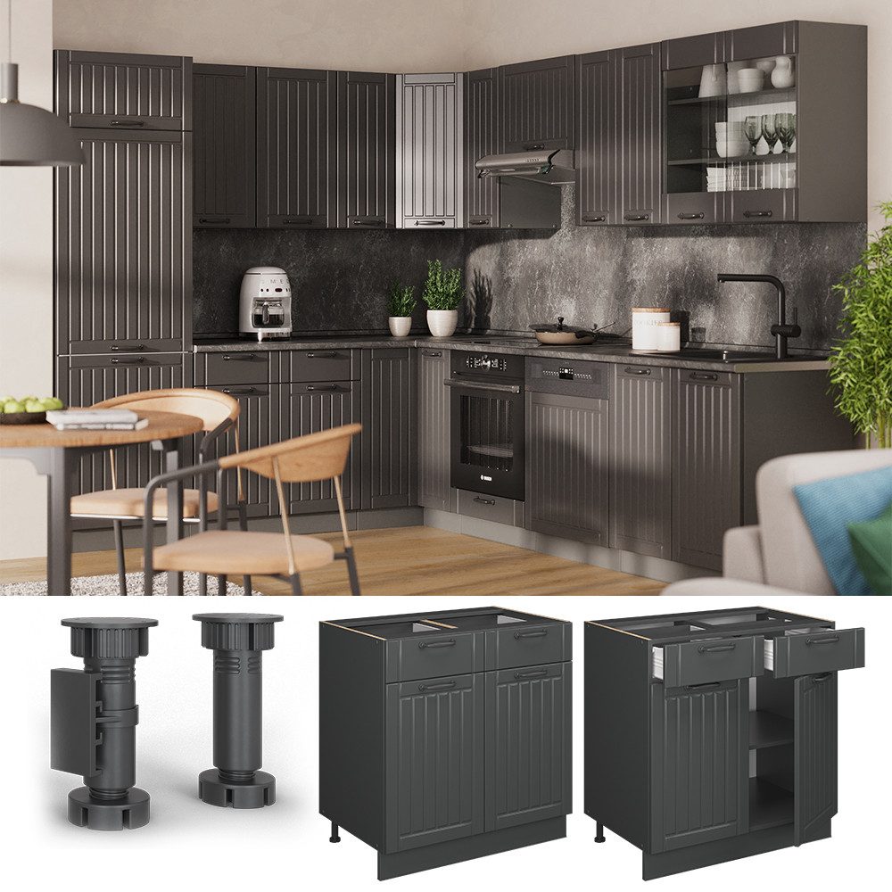 Vicco Unterschrank Fame-Line, Dunkelgrau/Anthrazit, 80 cm ohne Arbeitsplatte (1-St)