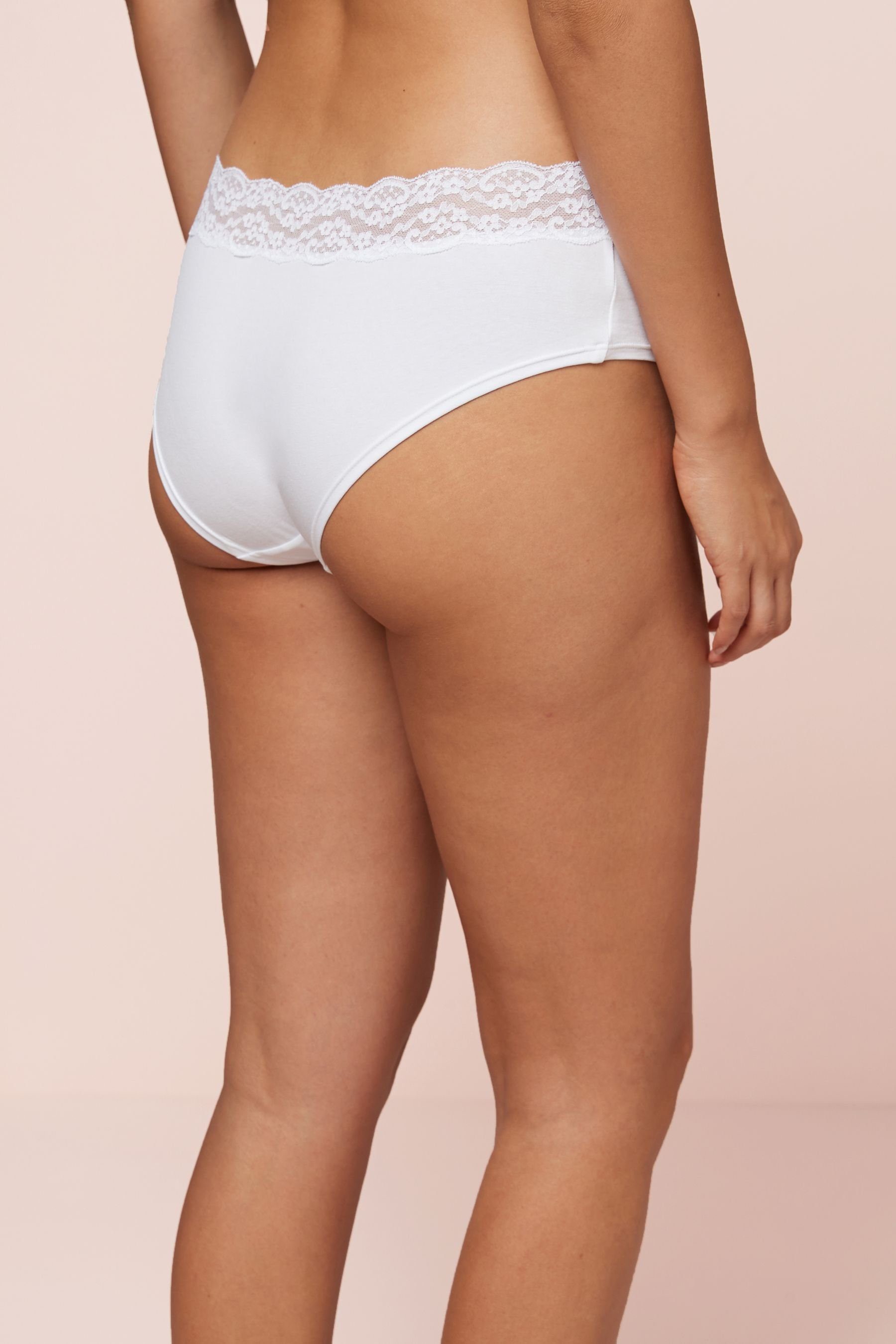 White 4er-Pack Next (4-St) Baumwollshorts Pagenslip mit Spitzenbesatz,