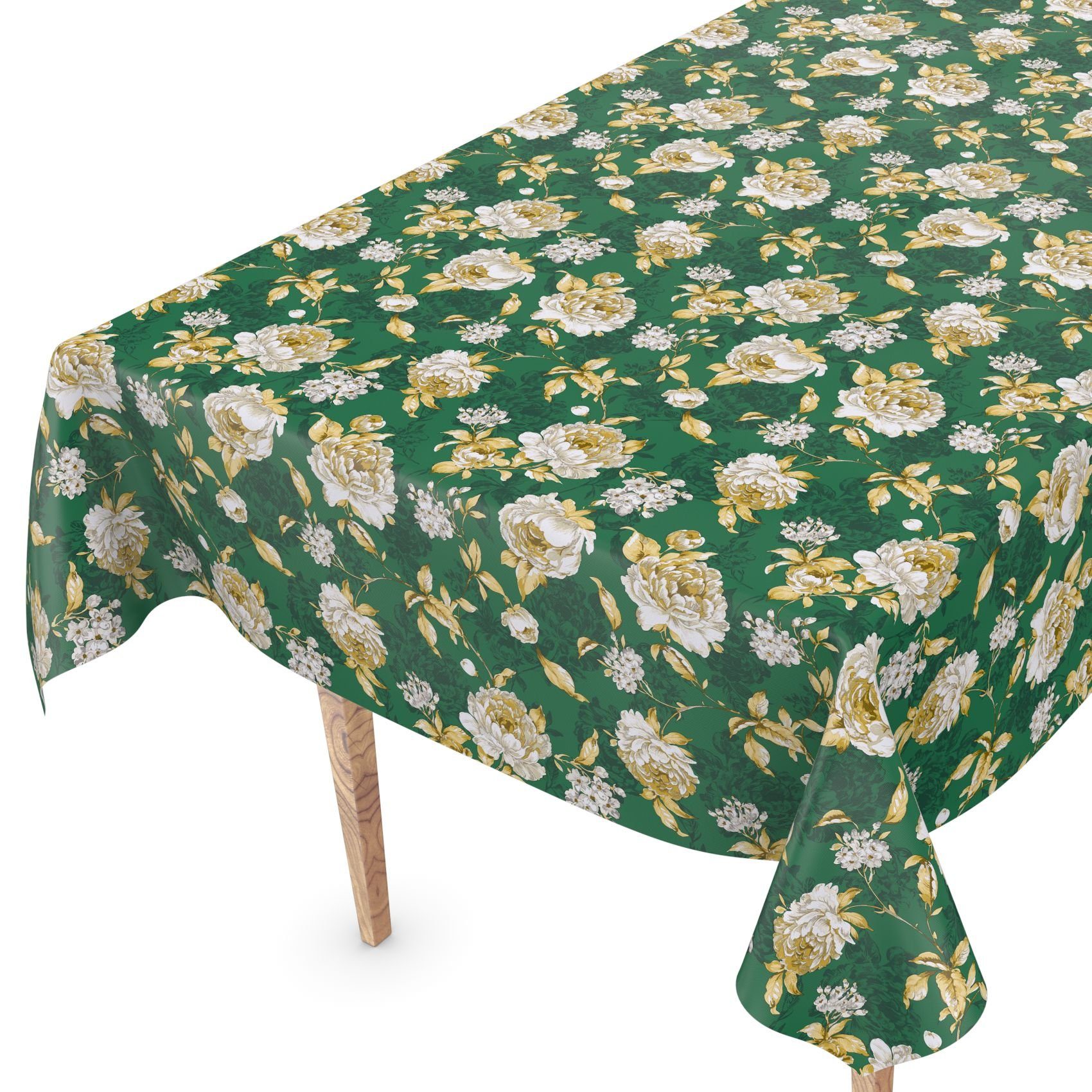 140 Breite ANRO Blumen Geprägt Wachstuch Tischdecke Wasserabweisend Tischdecke Grün Robust cm,