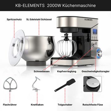 KB Elements Küchenmaschine ELK05LM, 2000,00 W, 5,00 l Schüssel, Edelstahl, LED Anzeige, Timer, Abschaltautomatik, Pulsfunktion