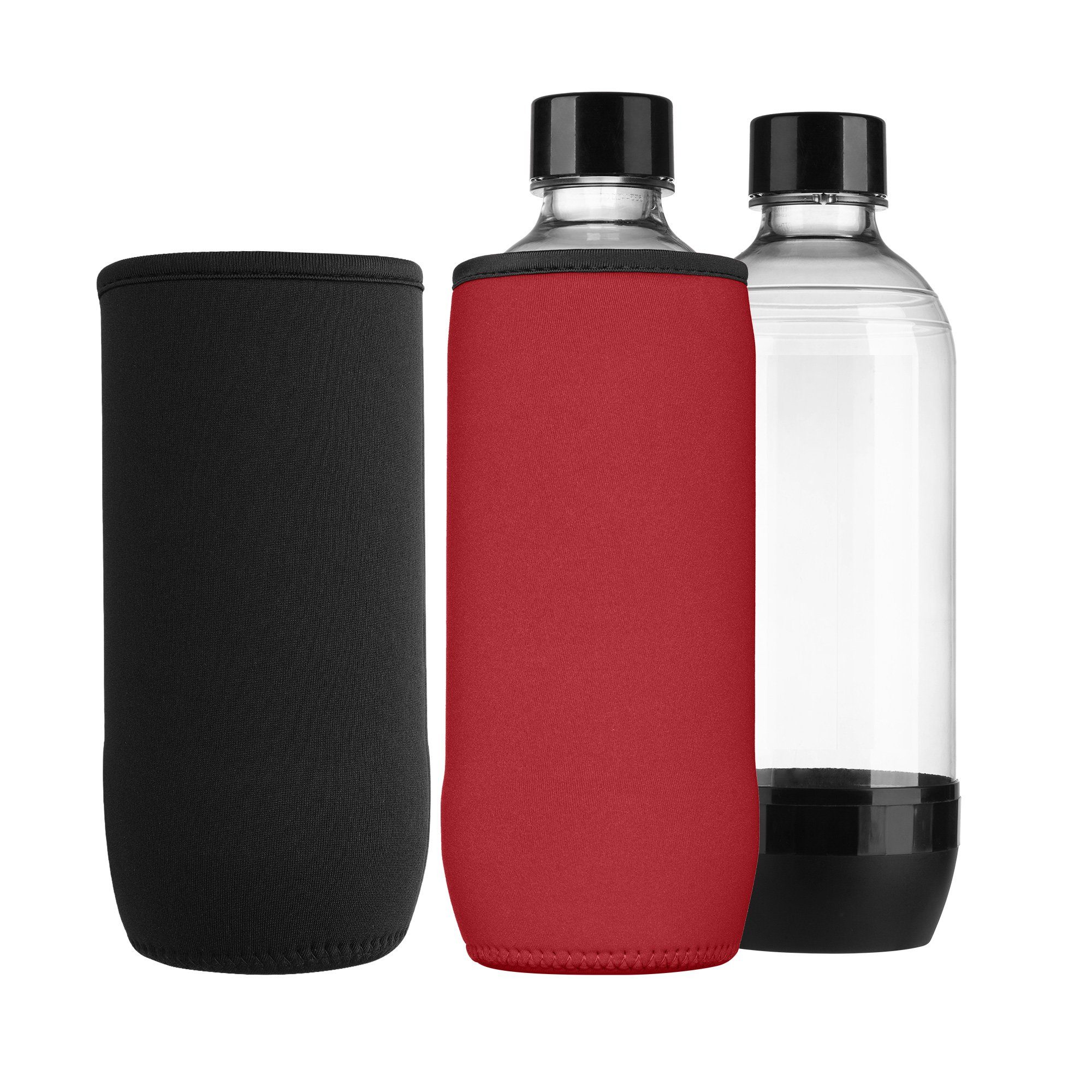 kwmobile Outdoor-Flaschenkühler 2x Schutzhülle für SodaStream Glasflasche,  Neopren Hülle - Flaschen Kühler für Wasser Karaffe in Schwarz Rot