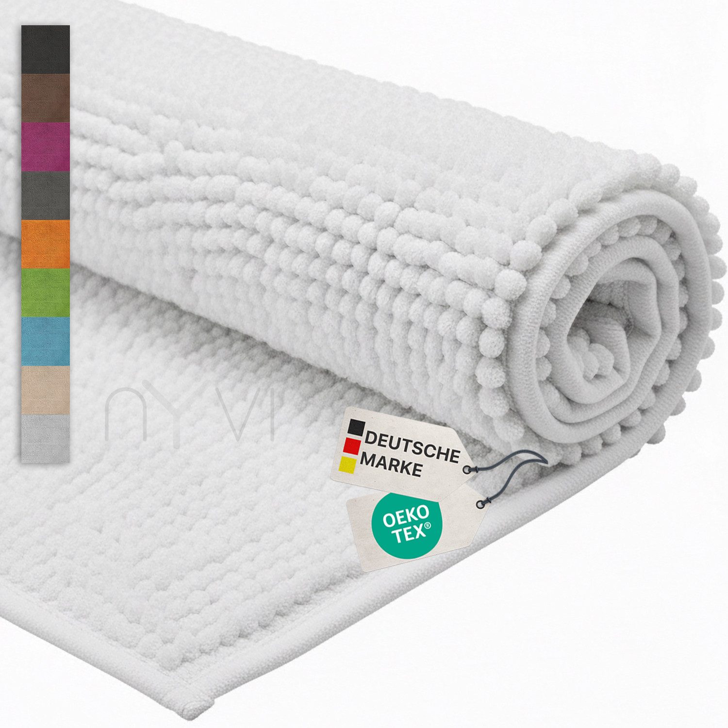 NYVI Badematte Коврики для ванной Set 2 teilig Chenille 50x80 Badematte und 45x50 WC-Vorleger, Höhe 20 mm, Polyester, Badezimmerteppich Set - Rutschfest, Saugstark, Schnell Trocknend