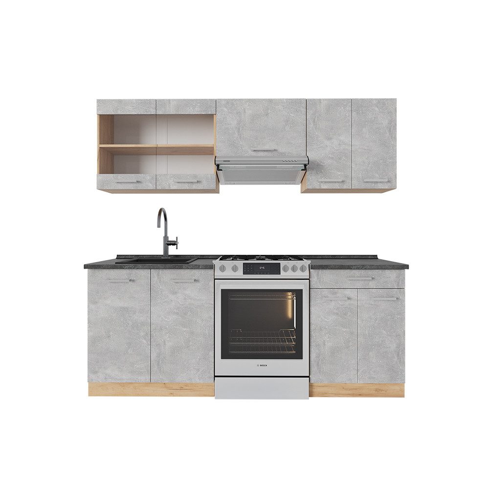 Vicco Küchenzeile R-Line, Beton/Goldkraft Eiche, 200 günstig online kaufen
