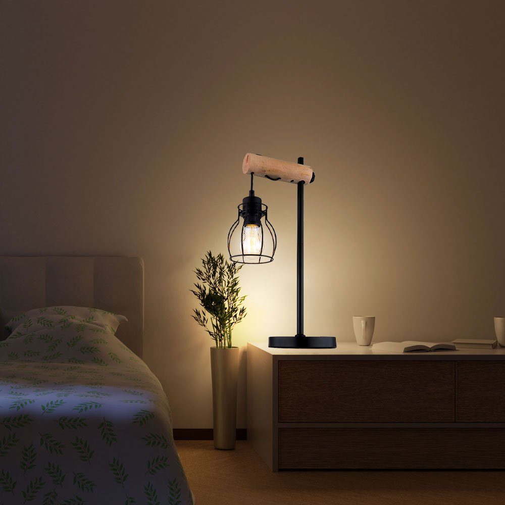 nicht Holzleuchte Nachttischleuchte inklusive, Leuchtmittel Tischlampe schwarz Tischleuchte, etc-shop Beistellleuchte LED