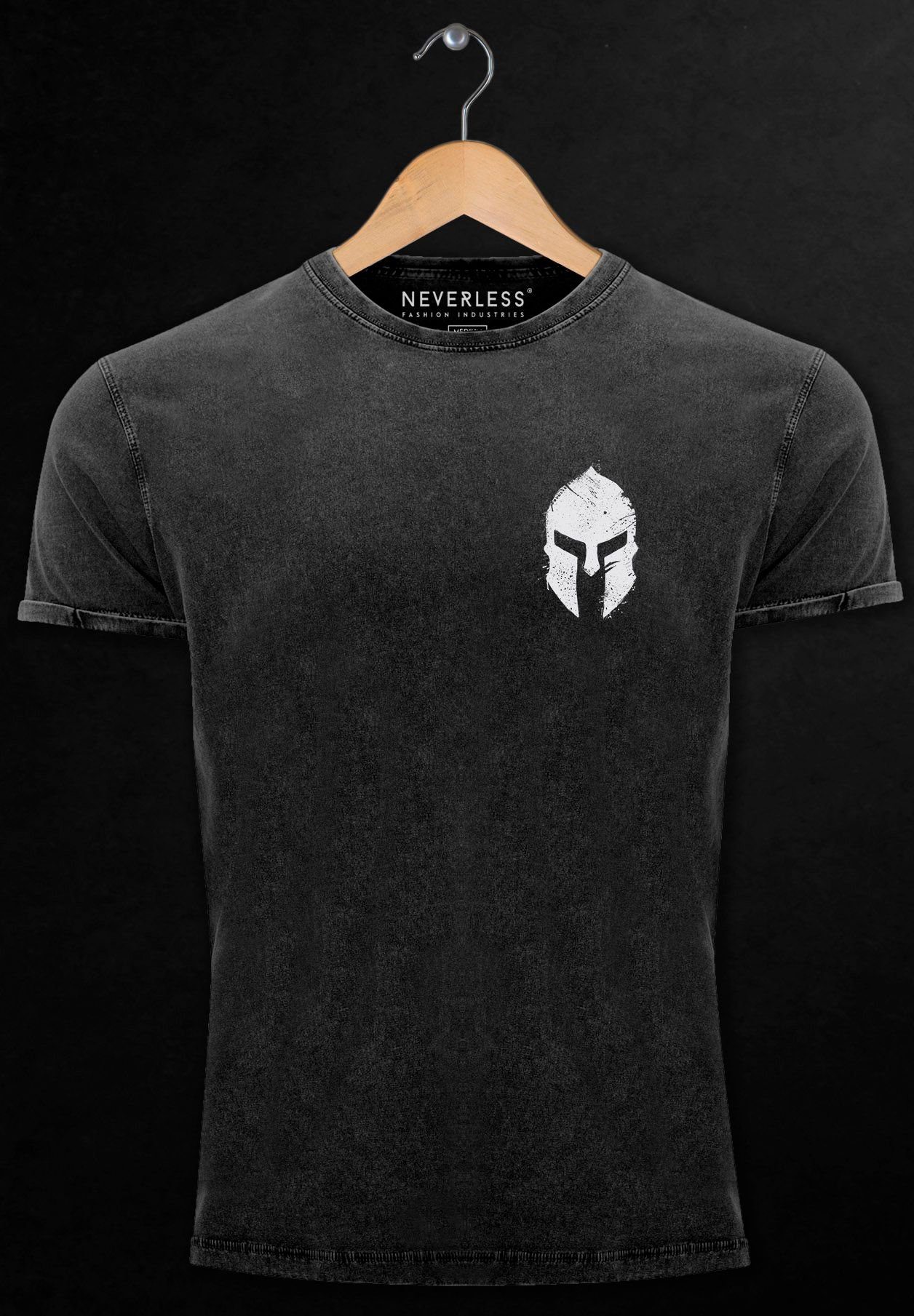 mit Herren Vintage -weiss Print Print-Shirt Kriege Shirt Sparta-Helm Logo Neverless Gladiator Spartaner schwarz Print