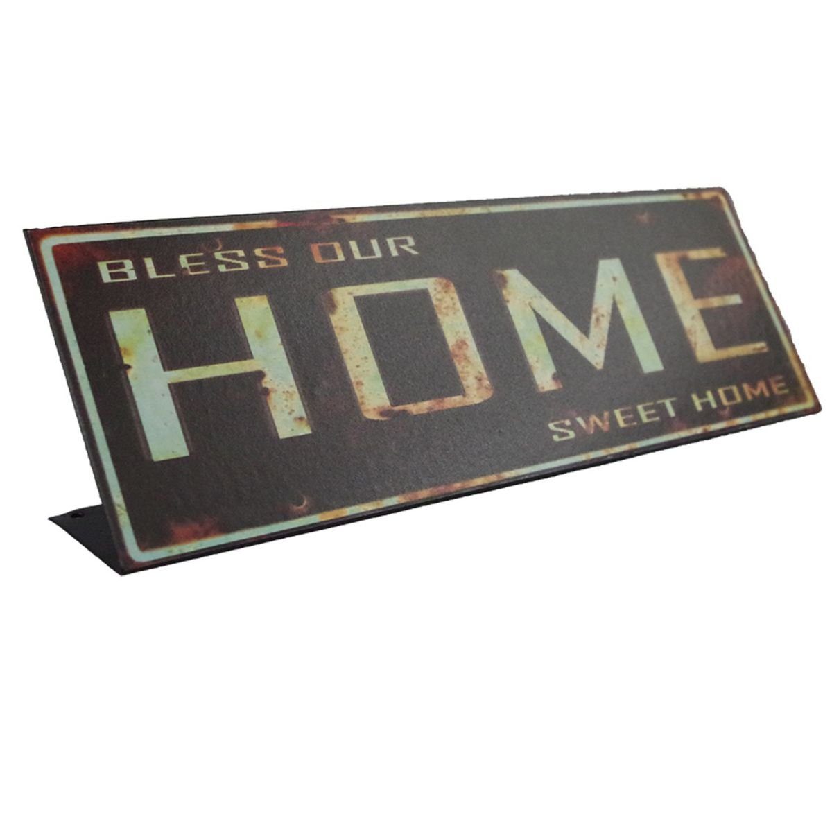 Metallbild Blechschild "Bless our Home sweet Home" Blechaufsteller Vintage Shabby, pulverbeschichtet