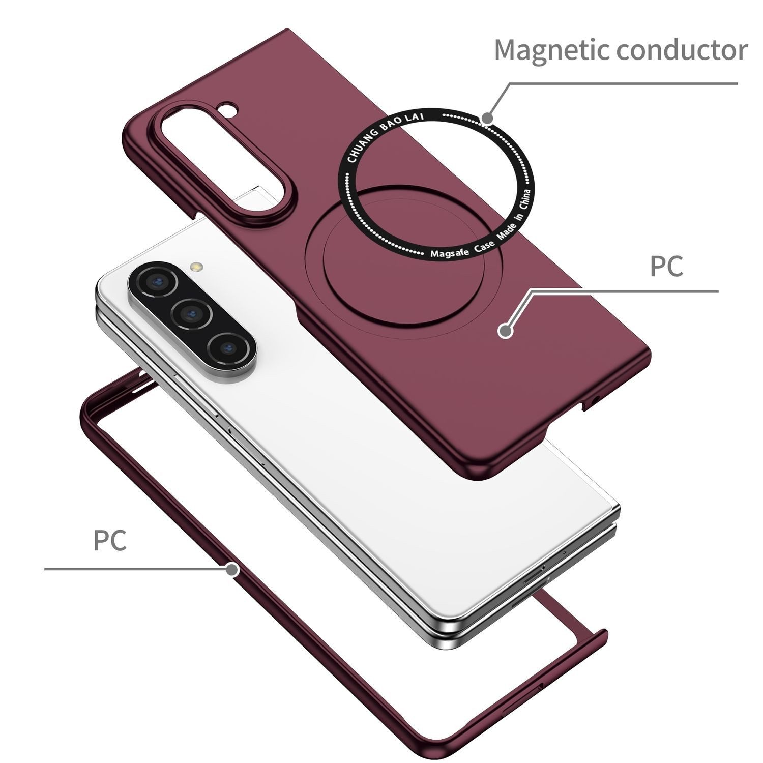 Wigento Handyhülle Für Samsung Galaxy Z Fold6 Magnet Magsafe Handy Schutz Hülle Weinrot, MagSafe faltbare Schutzhülle