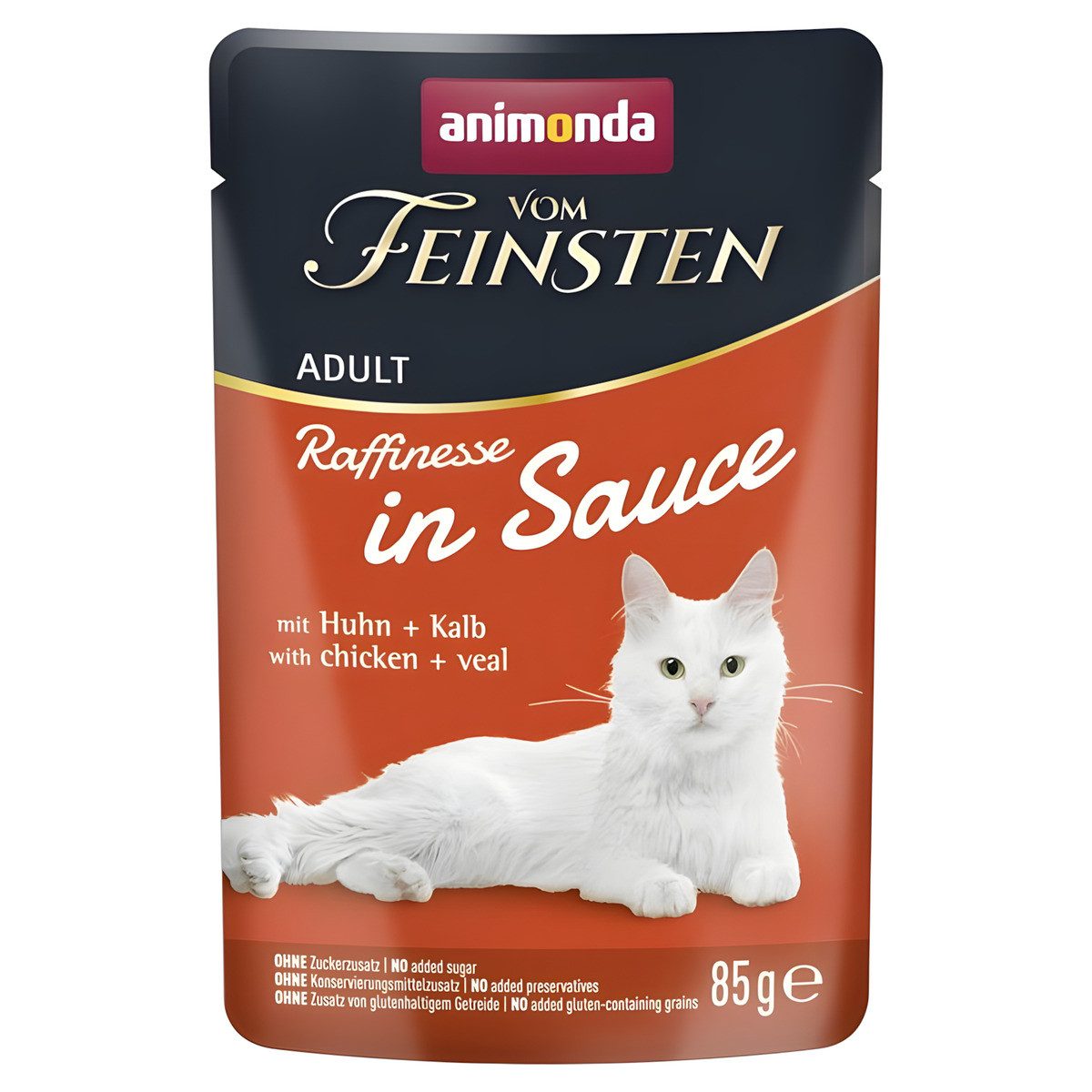 Animonda Vom Feinsten Raffinesse in Sauce Adult mit Huhn + Kalb 85 g - 24 Stüc, Nassfutter für: Katze