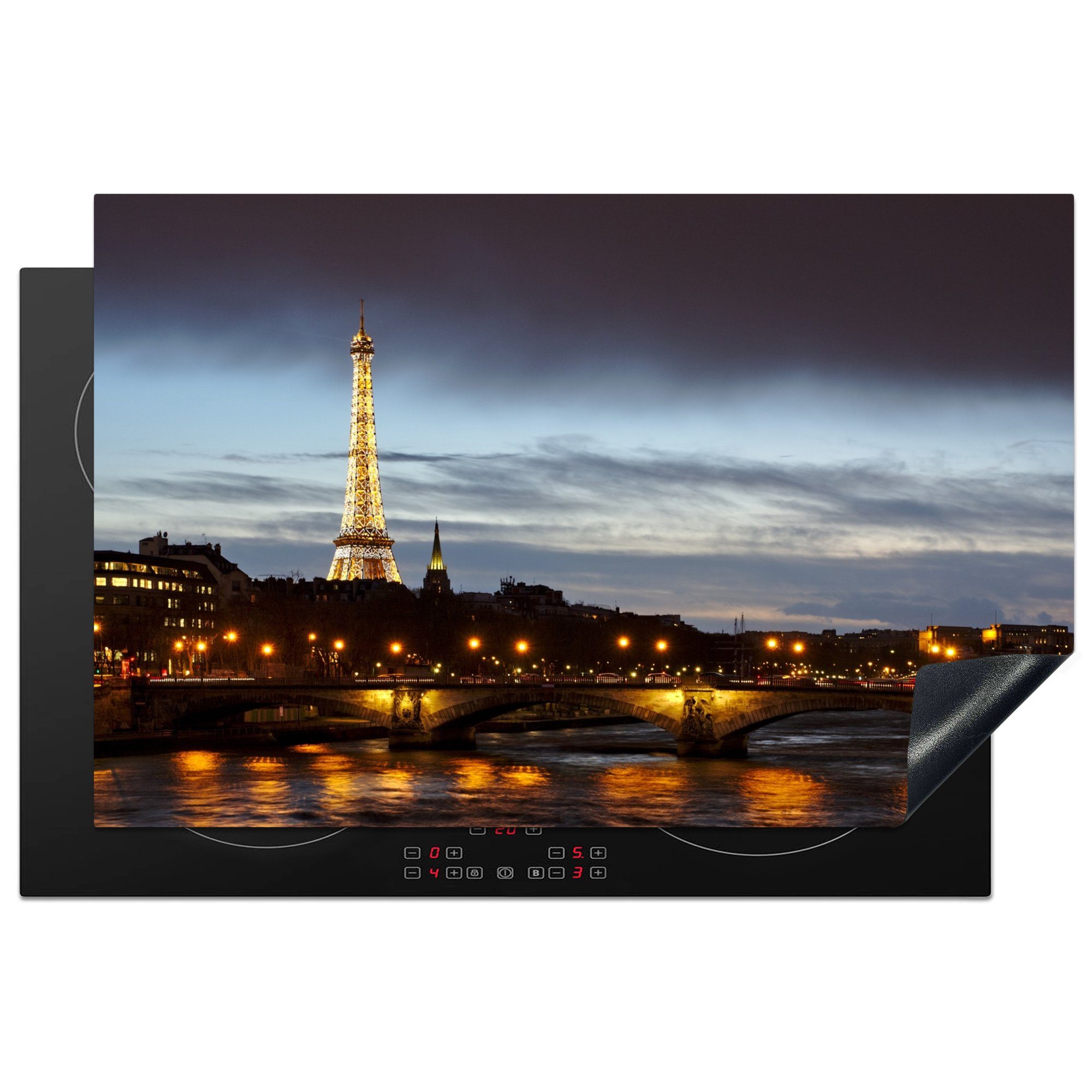 MuchoWow Herdblende-/Abdeckplatte Paris - Skyline - Seine, Vinyl, (1 tlg), 81x52 cm, Induktionskochfeld Schutz für die küche, Ceranfeldabdeckung