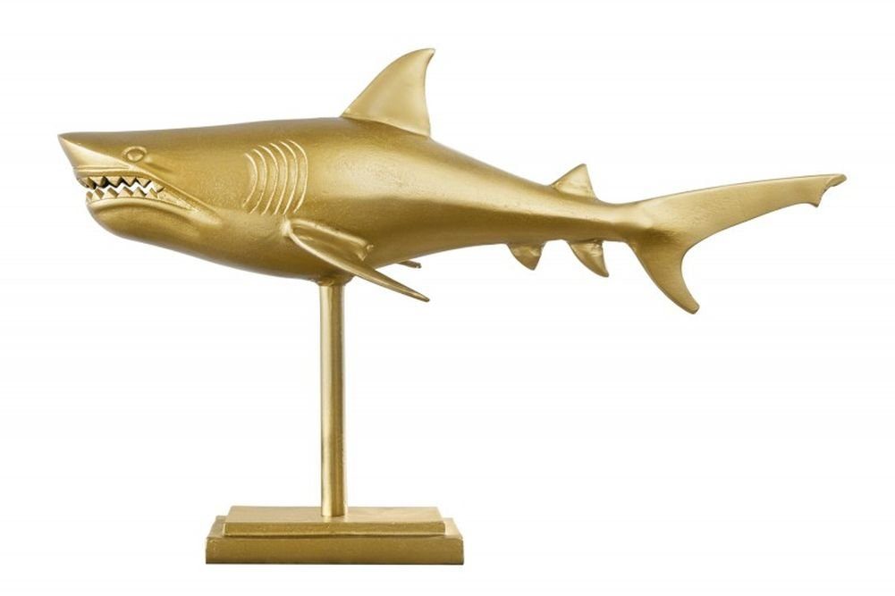 LebensWohnArt Dekoobjekt Deko-Figur Hai 70cm Maritim Aluminium Haifisch gold SHARK Skulptur