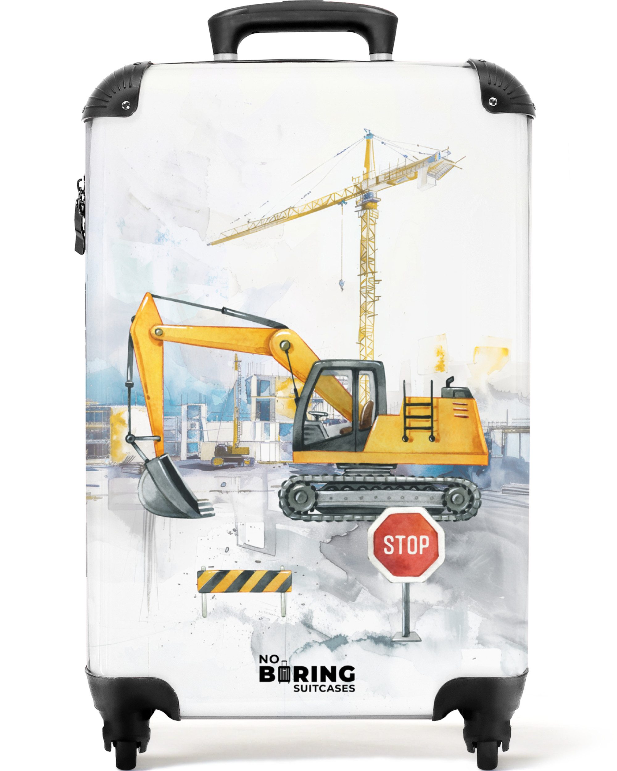 Kinderkoffer Baustelle mit gelbem Bagger und Kran 55x35x20cm