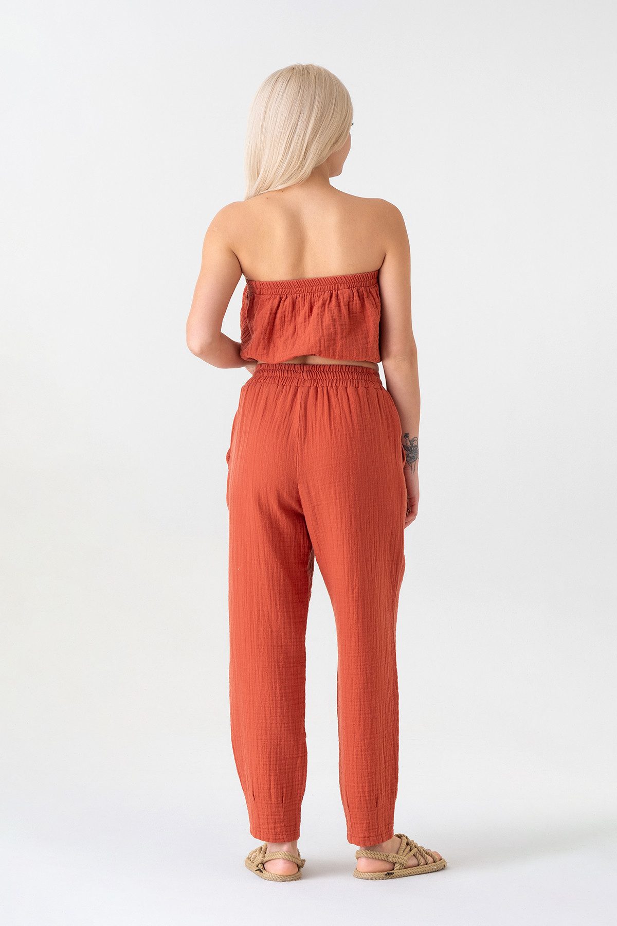 WENOR Stoffhose Damen Musselin 100% Baumwolle Tapered Sommerhose
