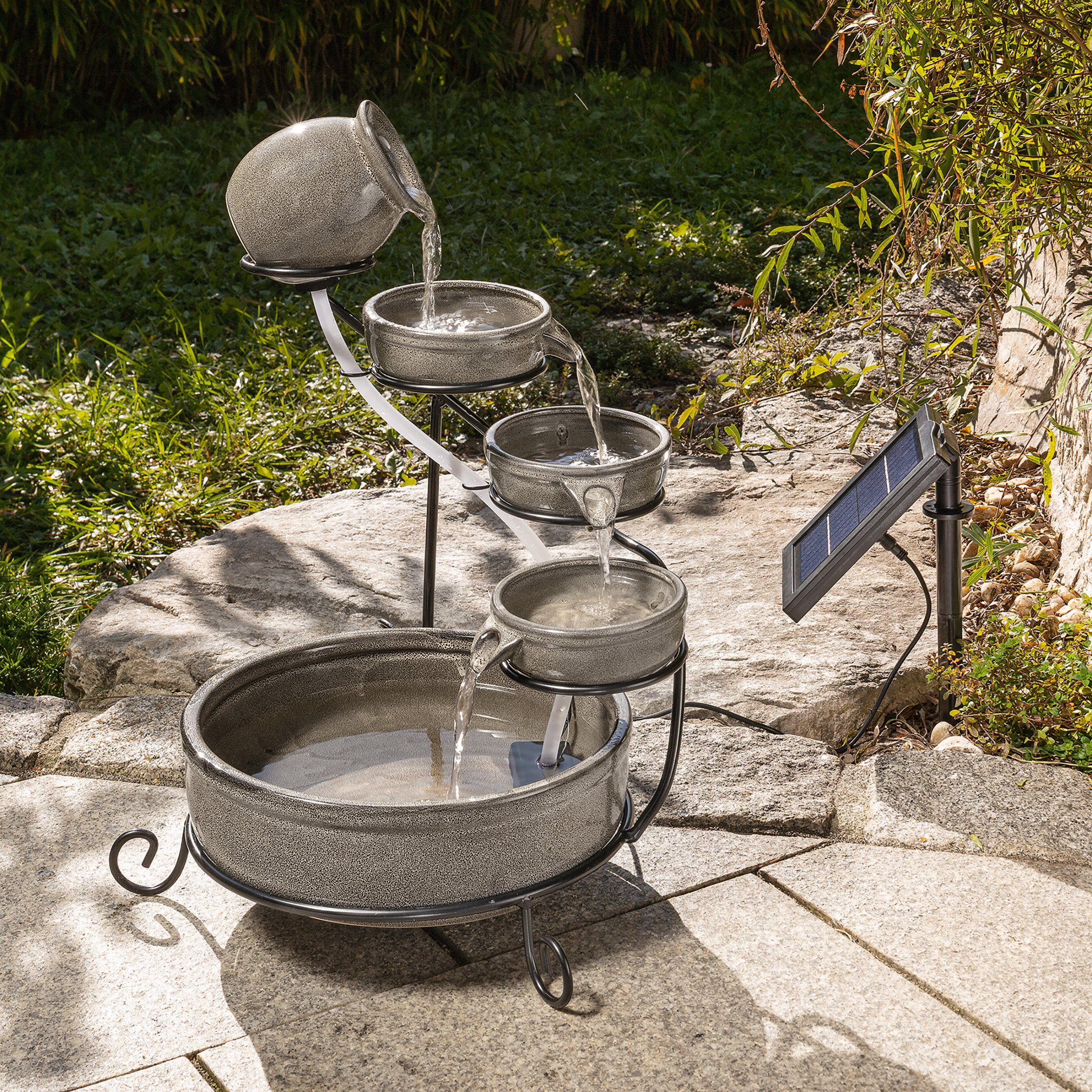 esotec Gartenbrunnen Solar Kaskadenbrunnen Firenze, Keramik grau, H=55cm mediterran 101306, (Komplettset)