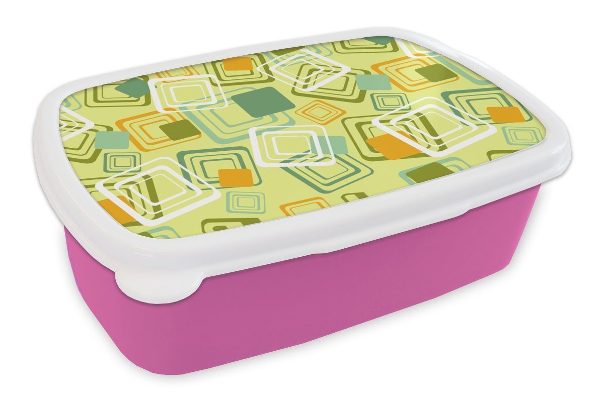 Brotdose MuchoWow Jahre rosa Mädchen, 1970er (2-tlg), Kunststoff für - Lunchbox Muster Brotbox Snackbox, - Kunststoff, Kinder, Erwachsene, Abstrakt,