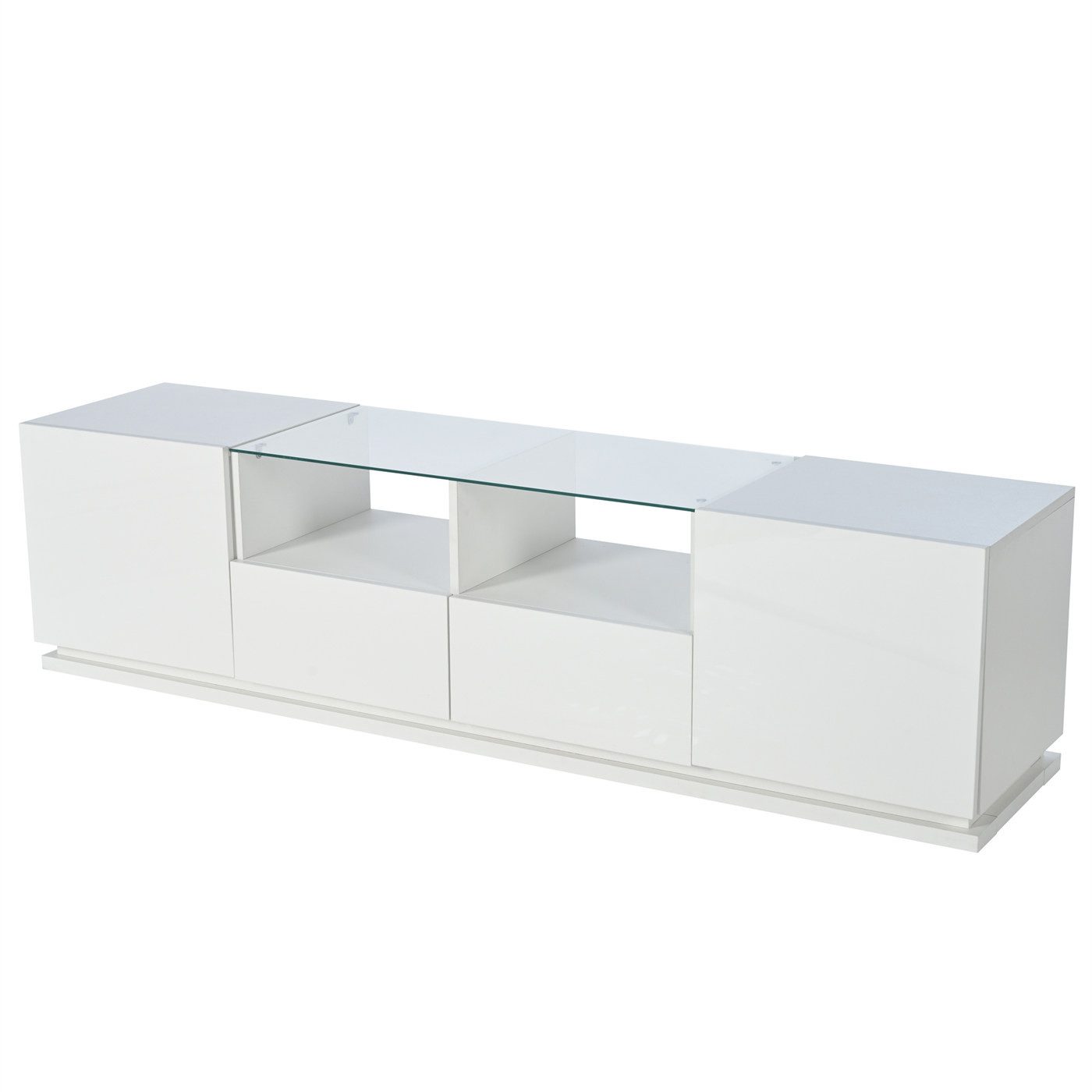 TV-Schrank Hochglänzender TV-Schrank mit Glasböden,2 Schubladen und 2 Türen