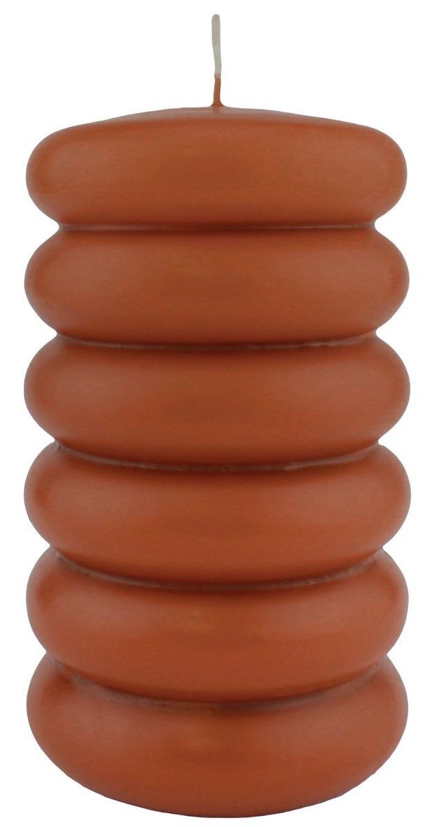 INNA-Glas Stumpenkerze Kerze MONISHA mit Querrillen, cognac, 15cm, Ø9cm, 69h