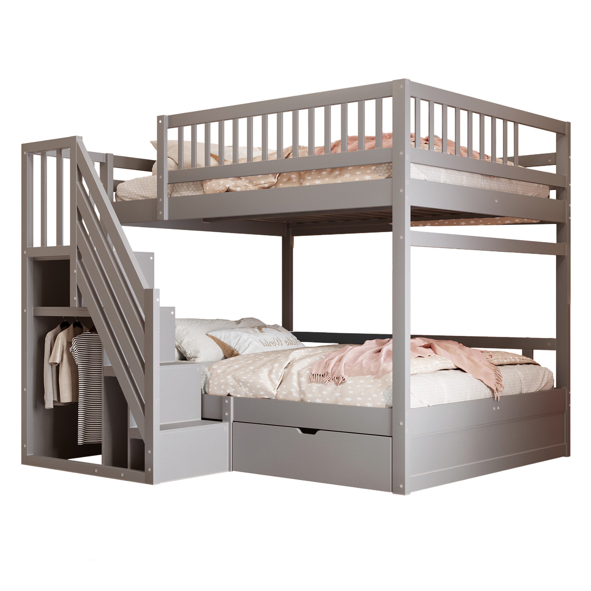 REDOM Etagenbett mit sicherer Treppenaufbewahrung, Kinderbett aus Massivhol günstig online kaufen