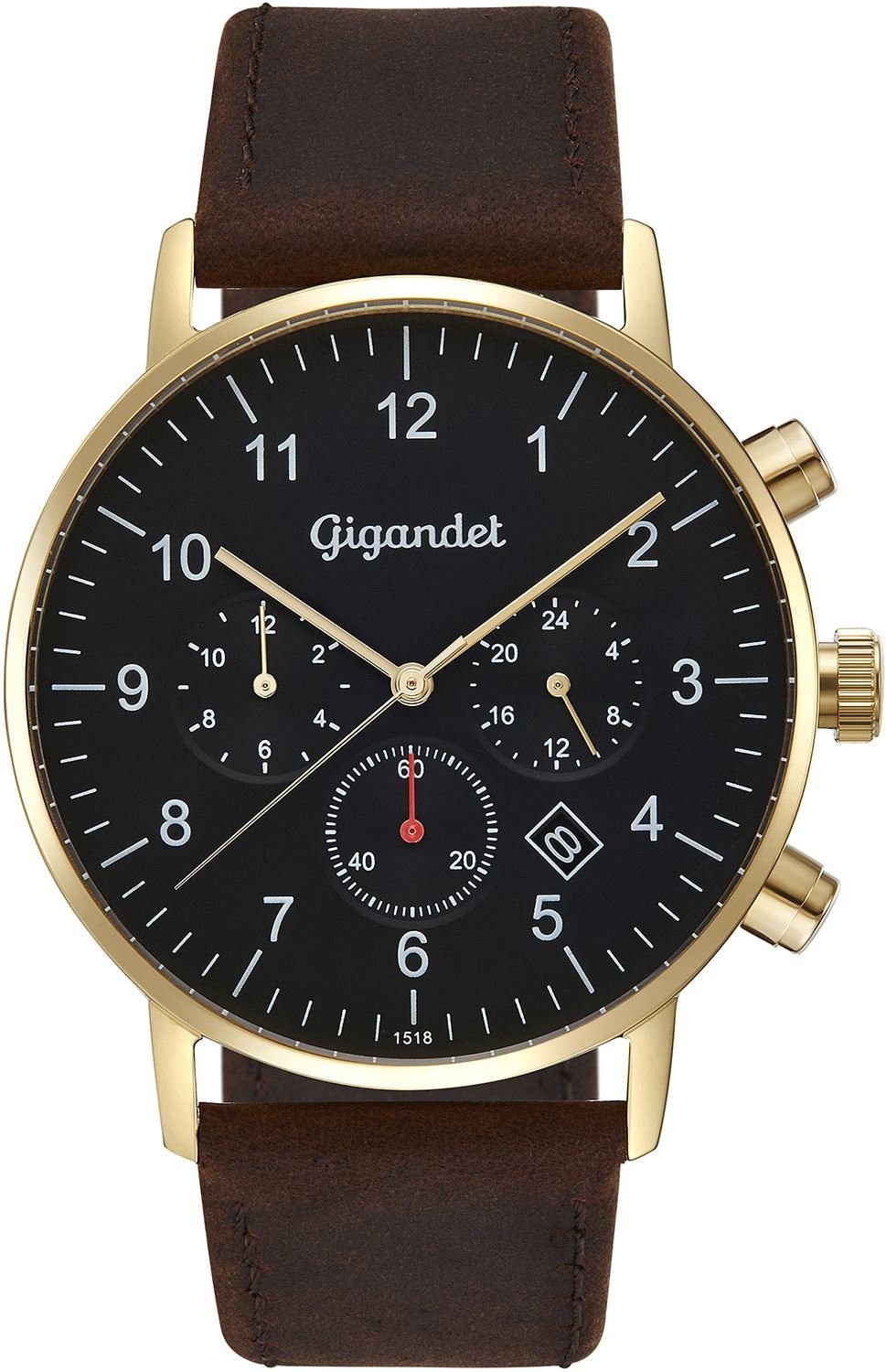 Gigandet Quarzuhr Minimalism II, Mineralglas, 2. Zeitzone, Datumsanzeige, 24-Std. Anzeige